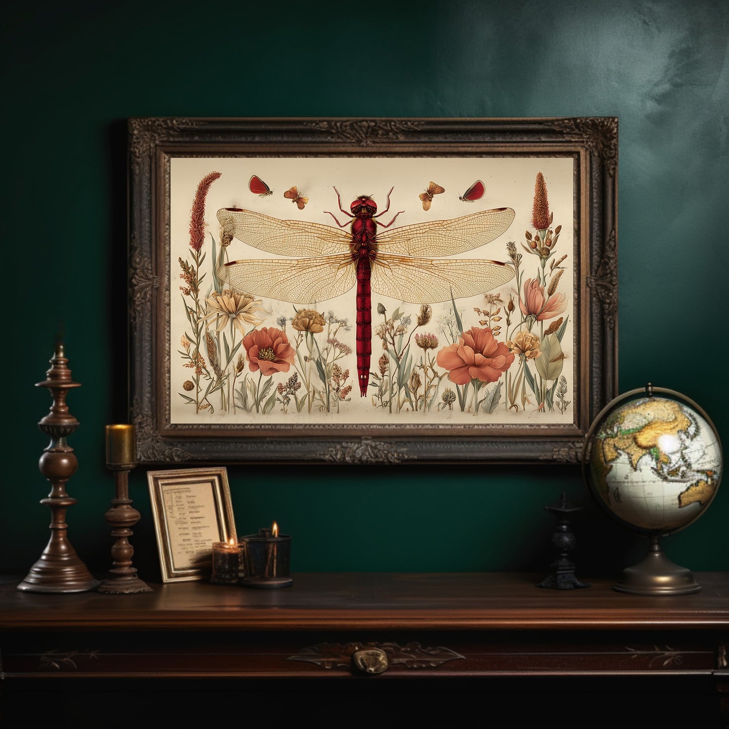 Crimson Messenger Through Wildflower Meadow