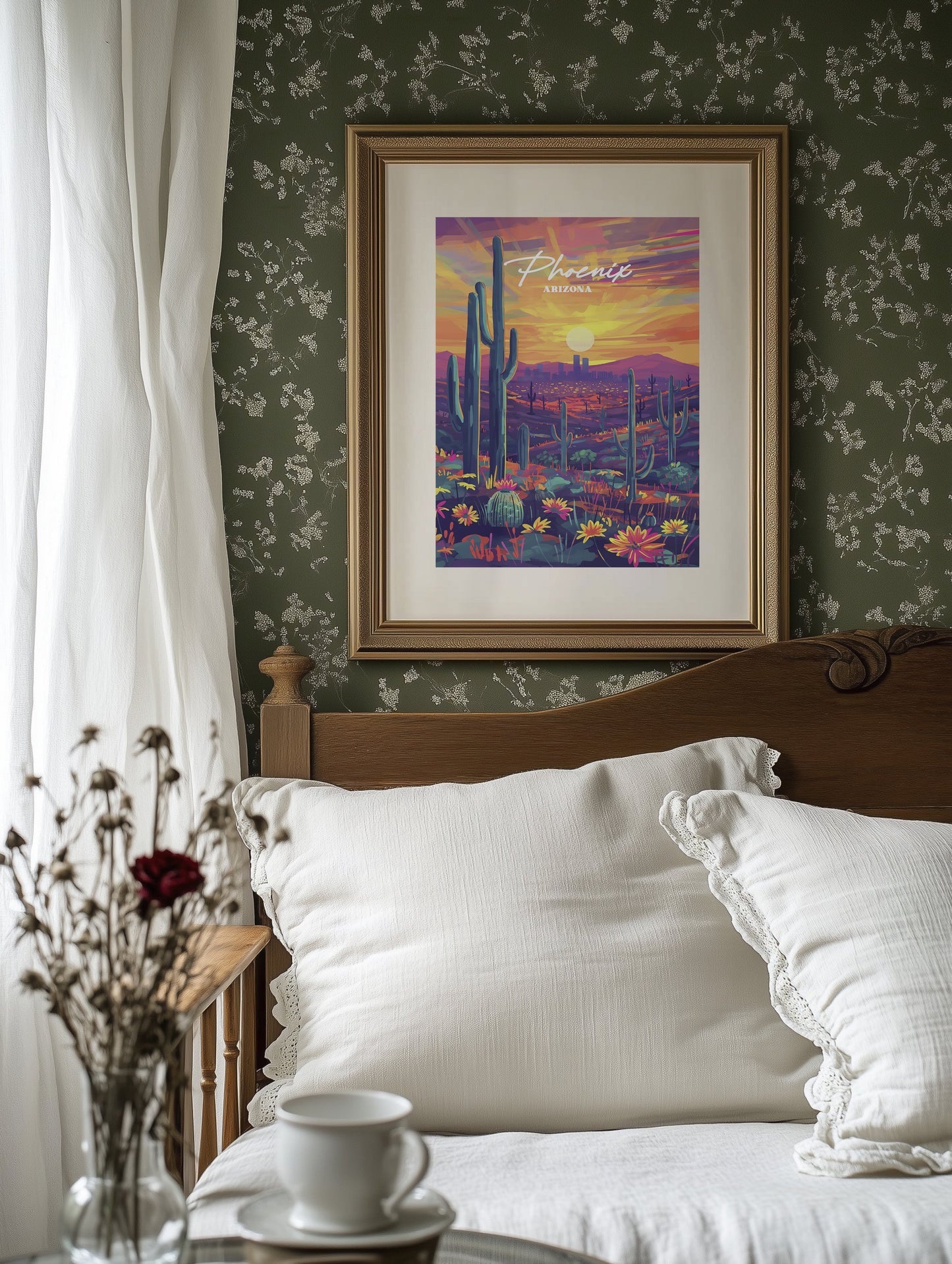 Desert Blooms Under Fiery Skies