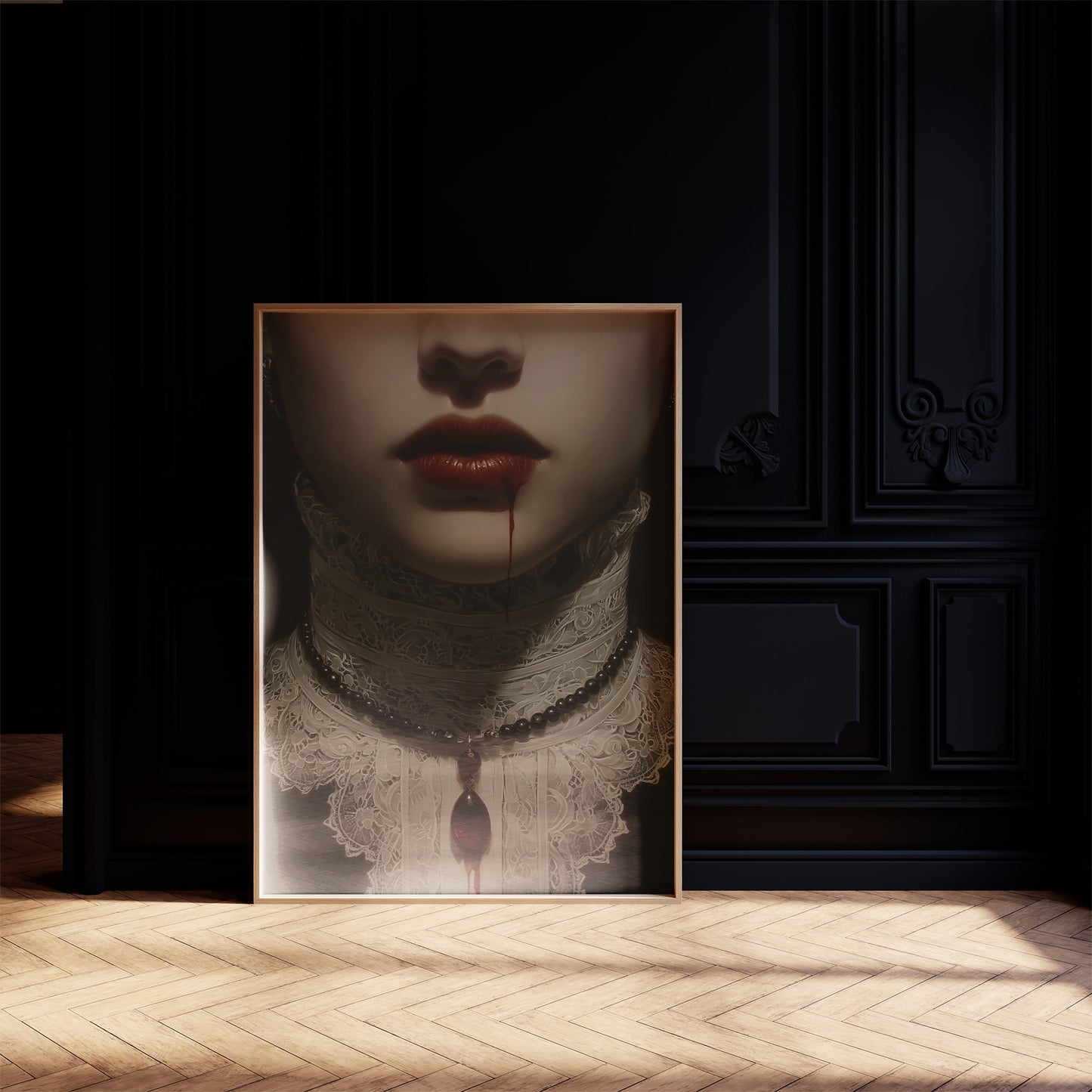 Crimson Secrets Behind Lace Collar