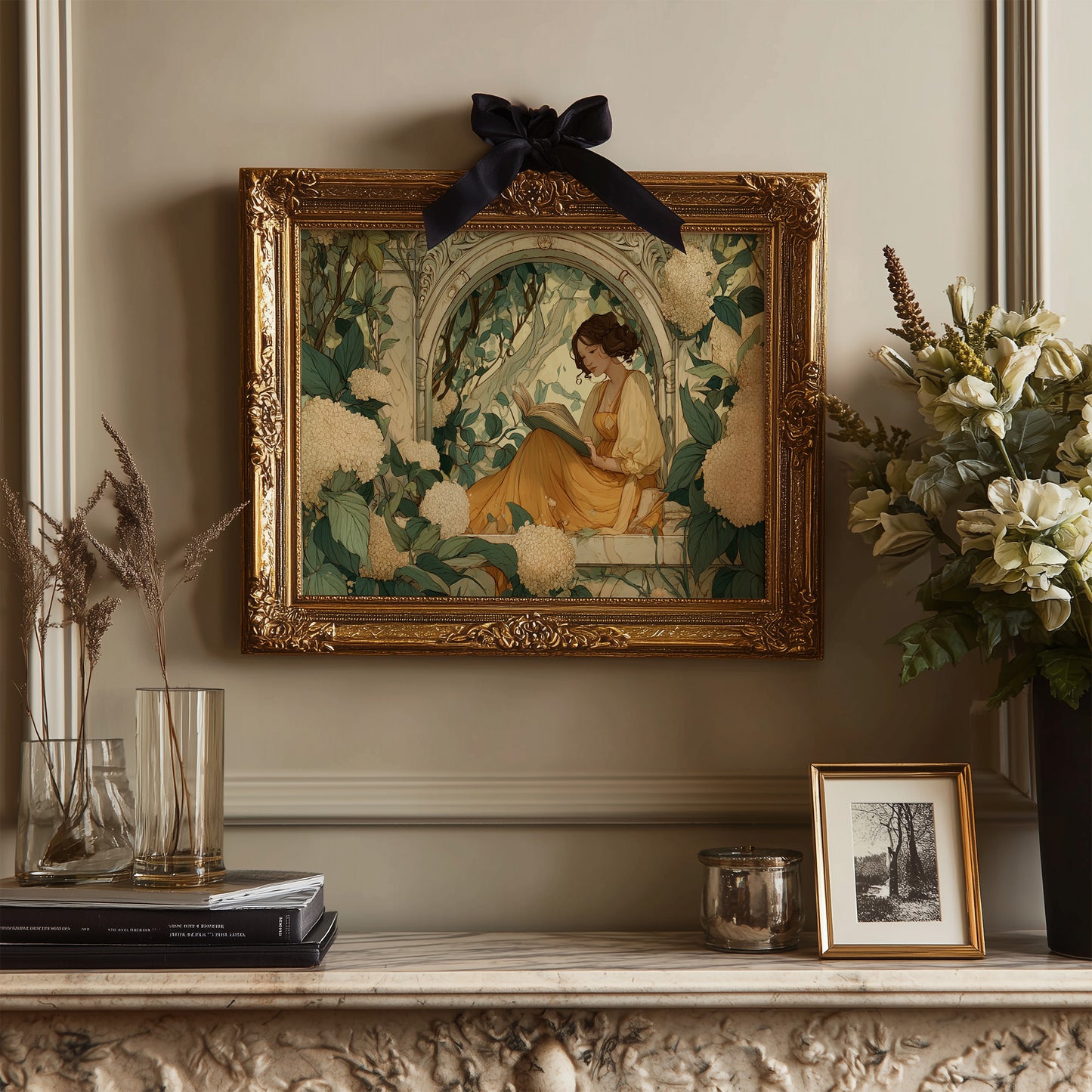 Reading Among Hydrangea Blooms