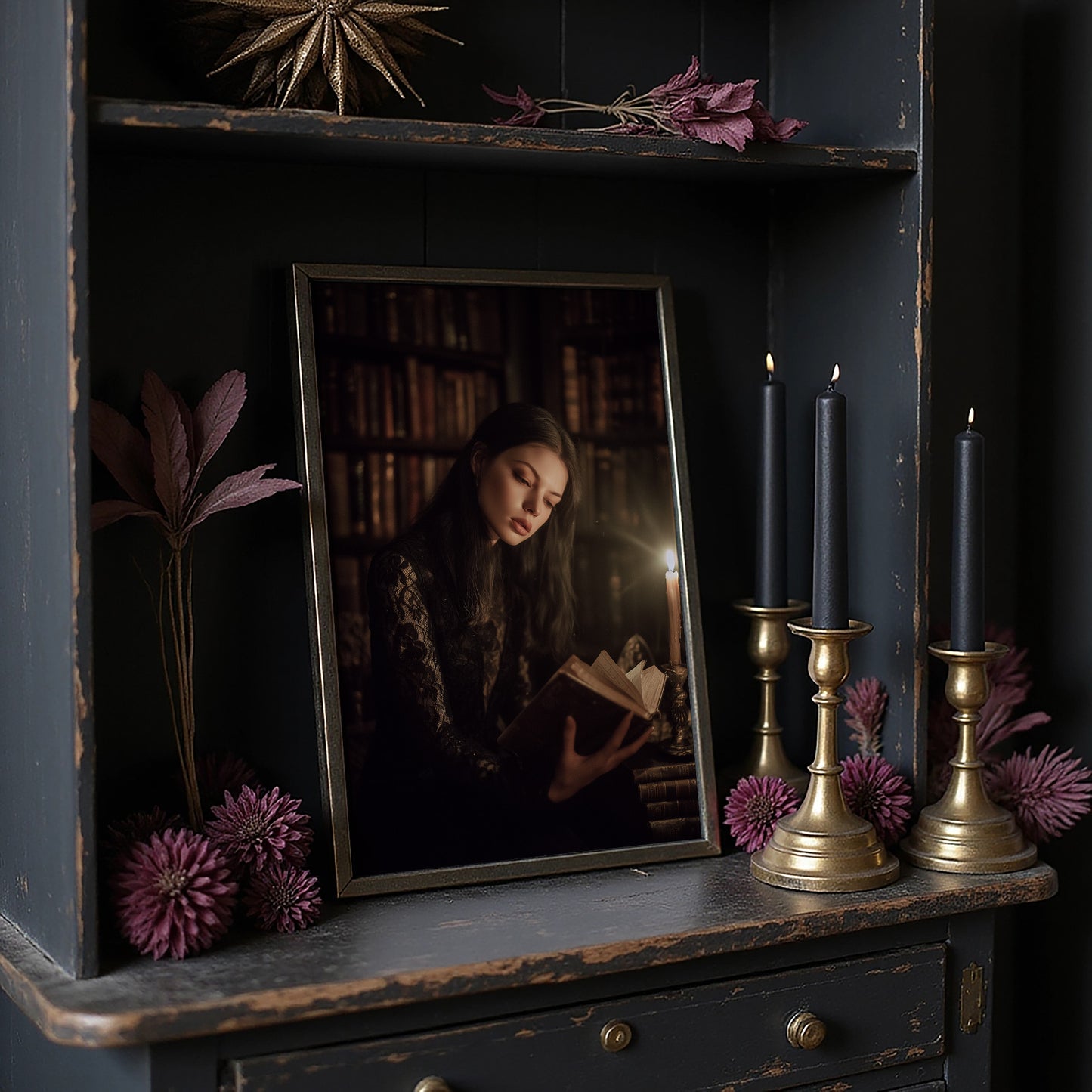 Candlelit Pages In Ancient Library
