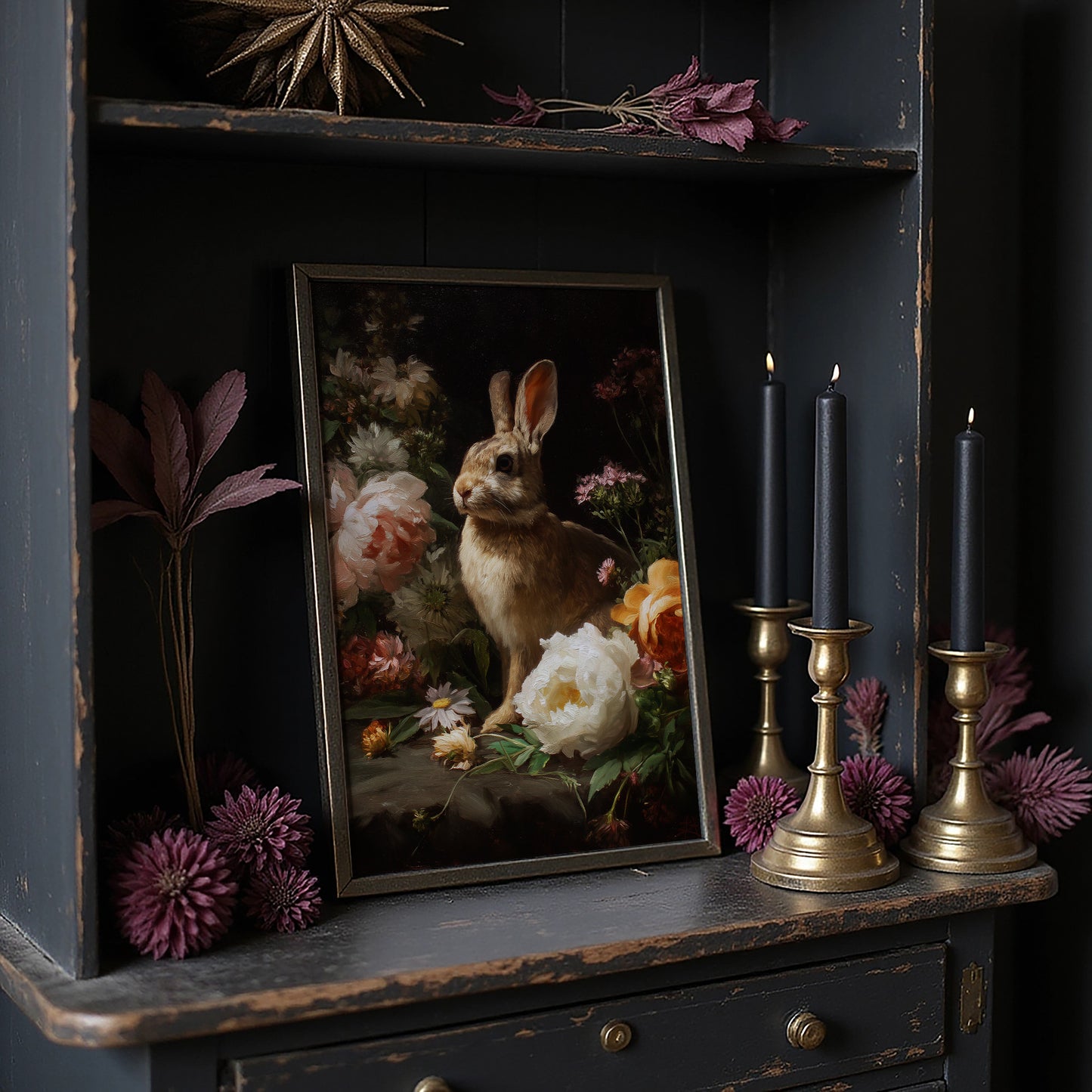 Rabbit Among Blooming Peonies