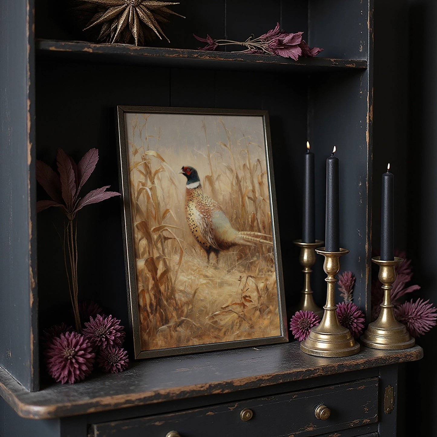 Pheasant Stands Among Golden Stalks