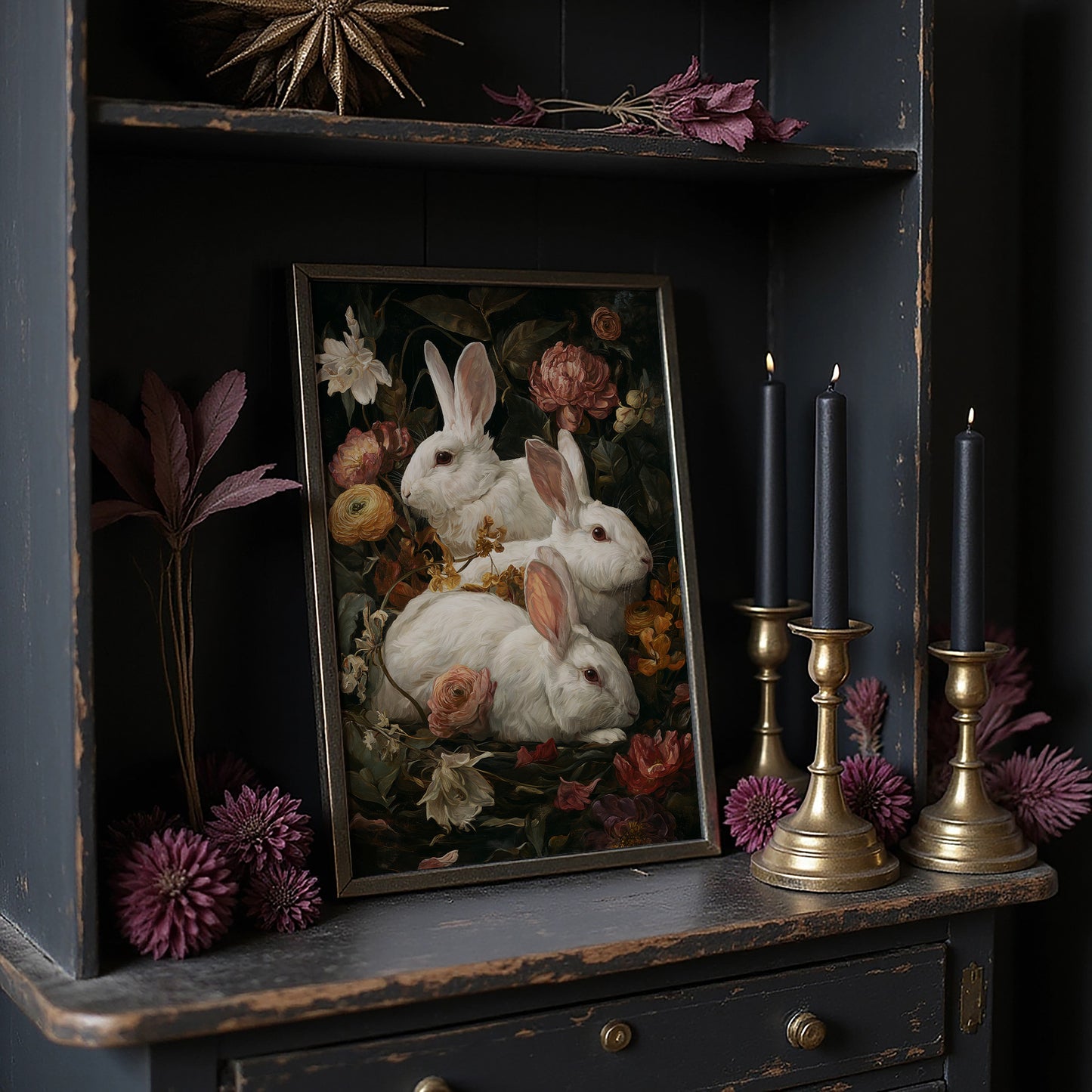 White Rabbits Among Velvet Blooms