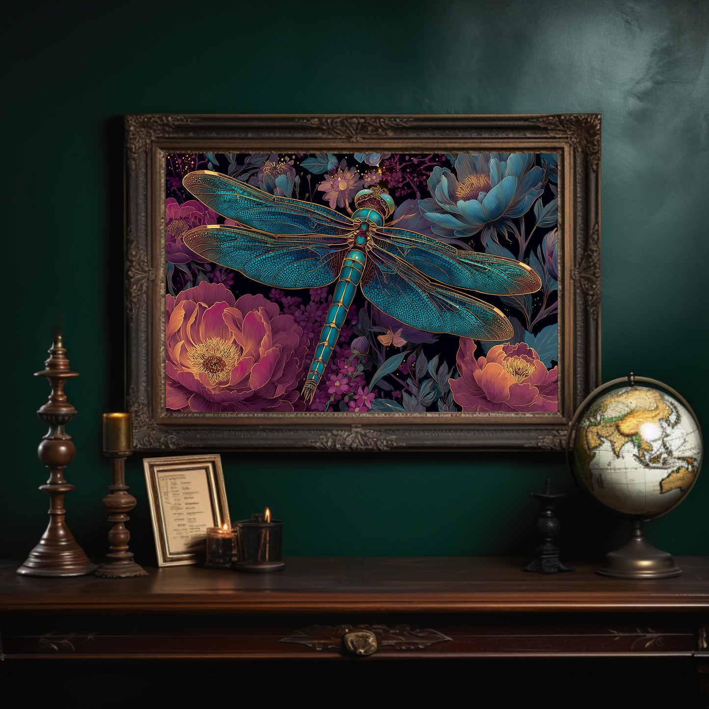 Iridescent Wings Among Midnight Blooms