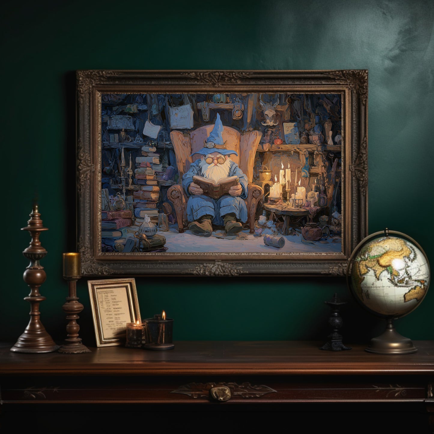 Candlelit Scholar Among Stacked Tomes
