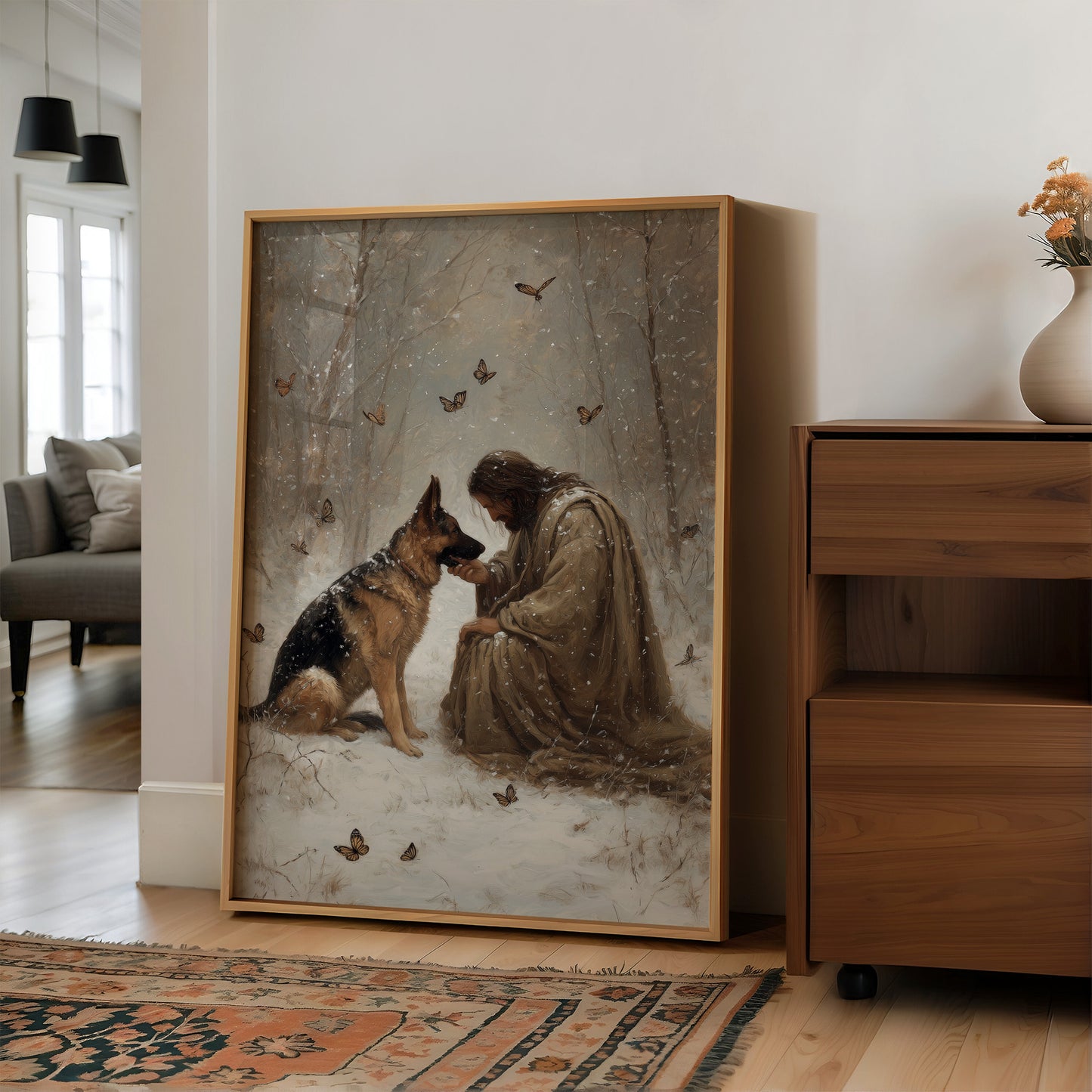 Winter's Bond Amid Dancing Butterflies