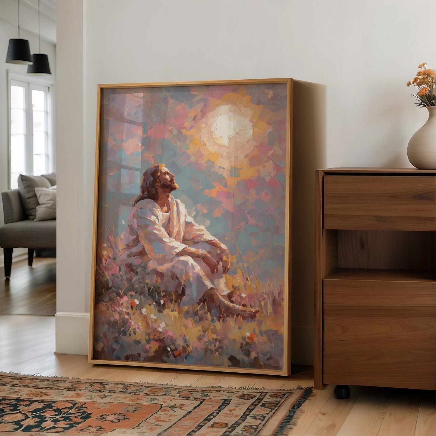 Sunlit Prayer On Hillside Canvas