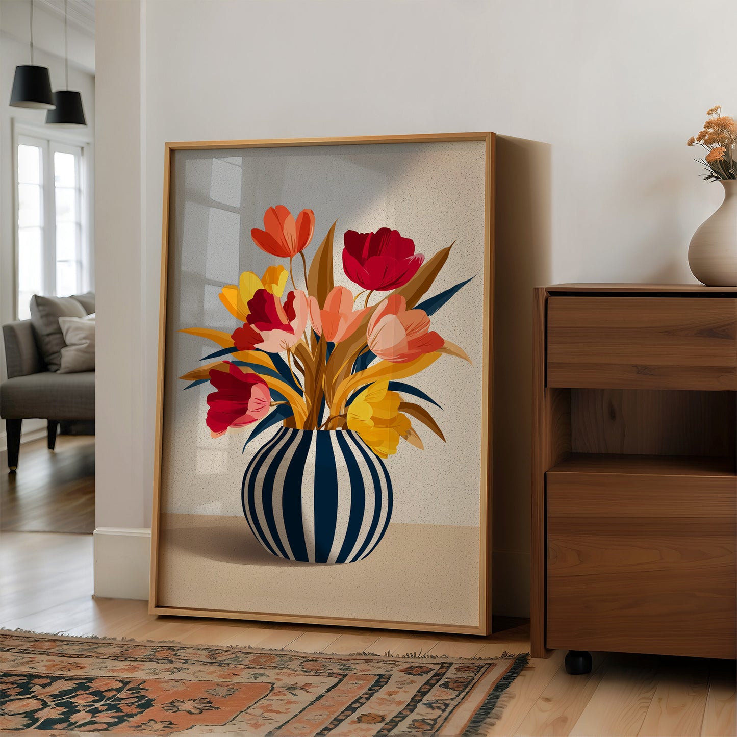 Vibrant Blooms in Striped Elegance