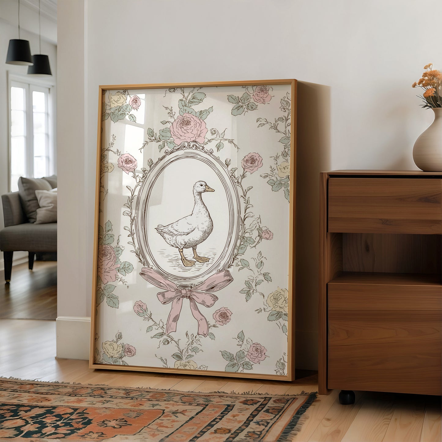 Pastoral Portrait: Duck in Floral Elegance