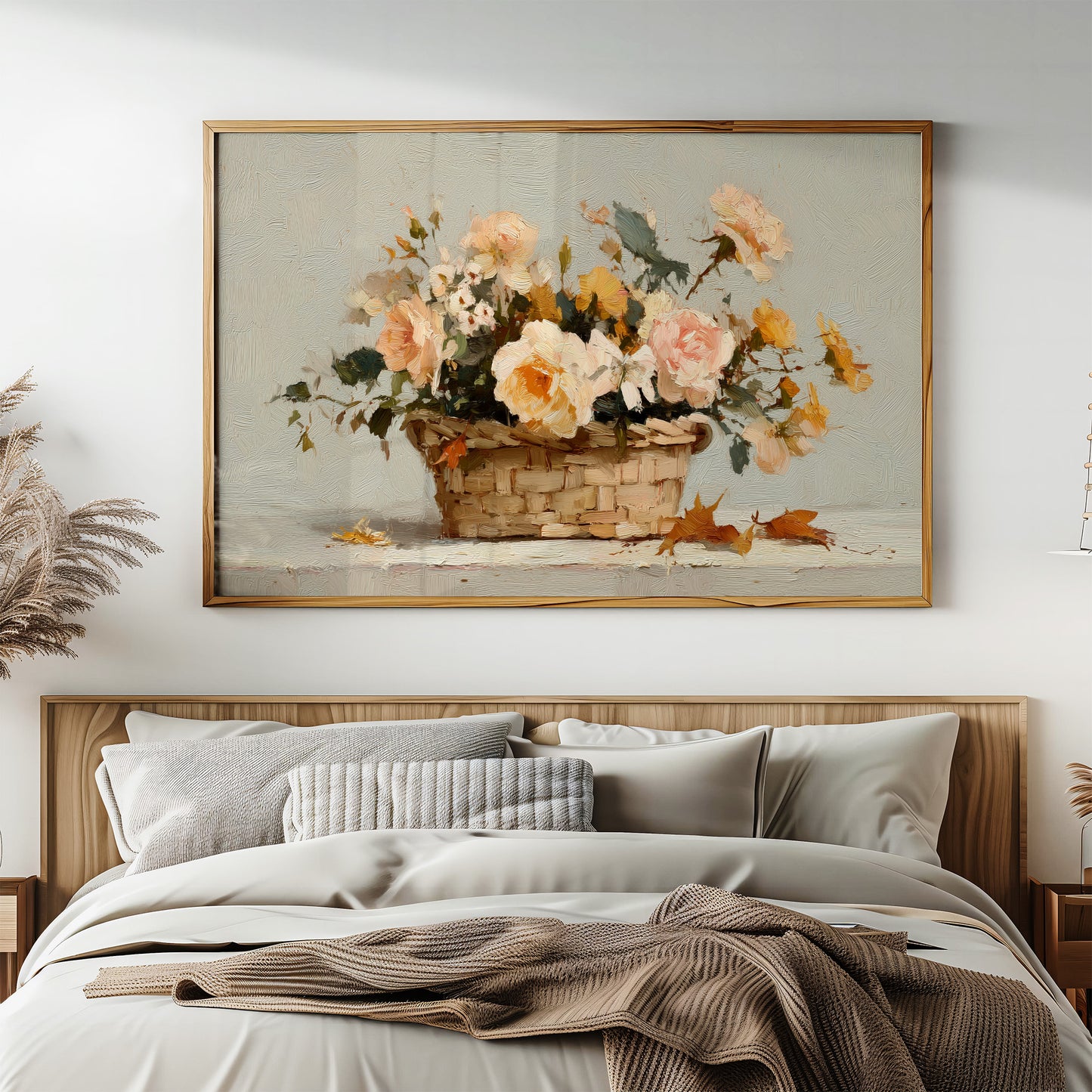 Woven Basket Cradles Peach Blooms