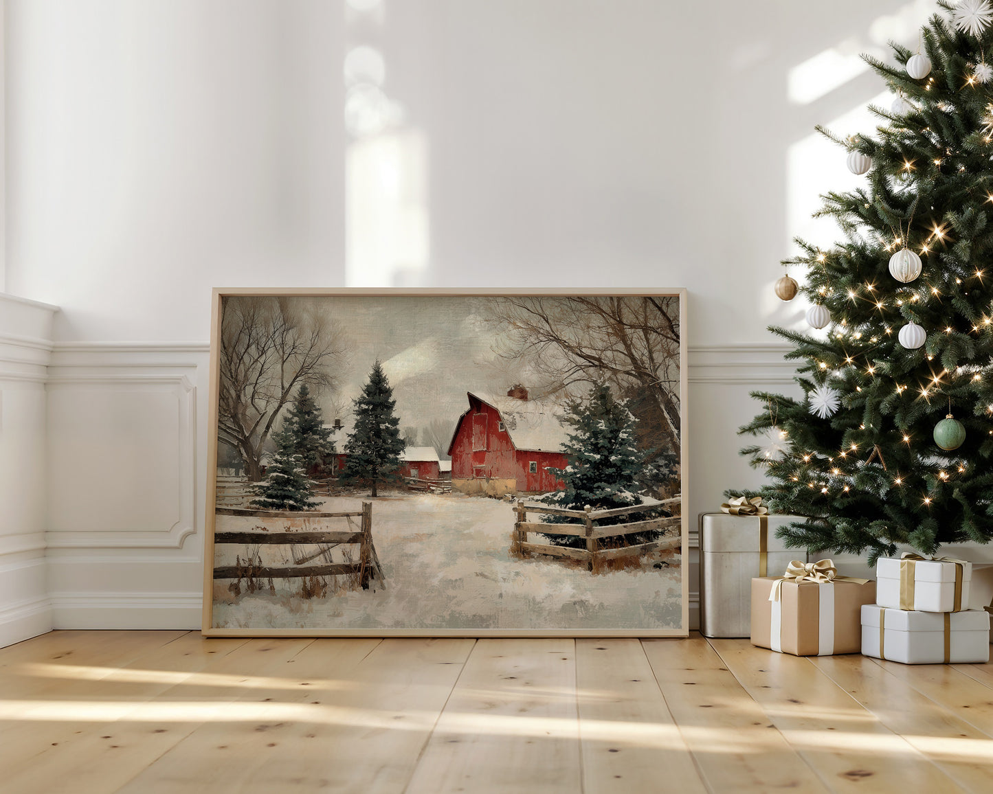 Crimson Barn in Winter's Embrace