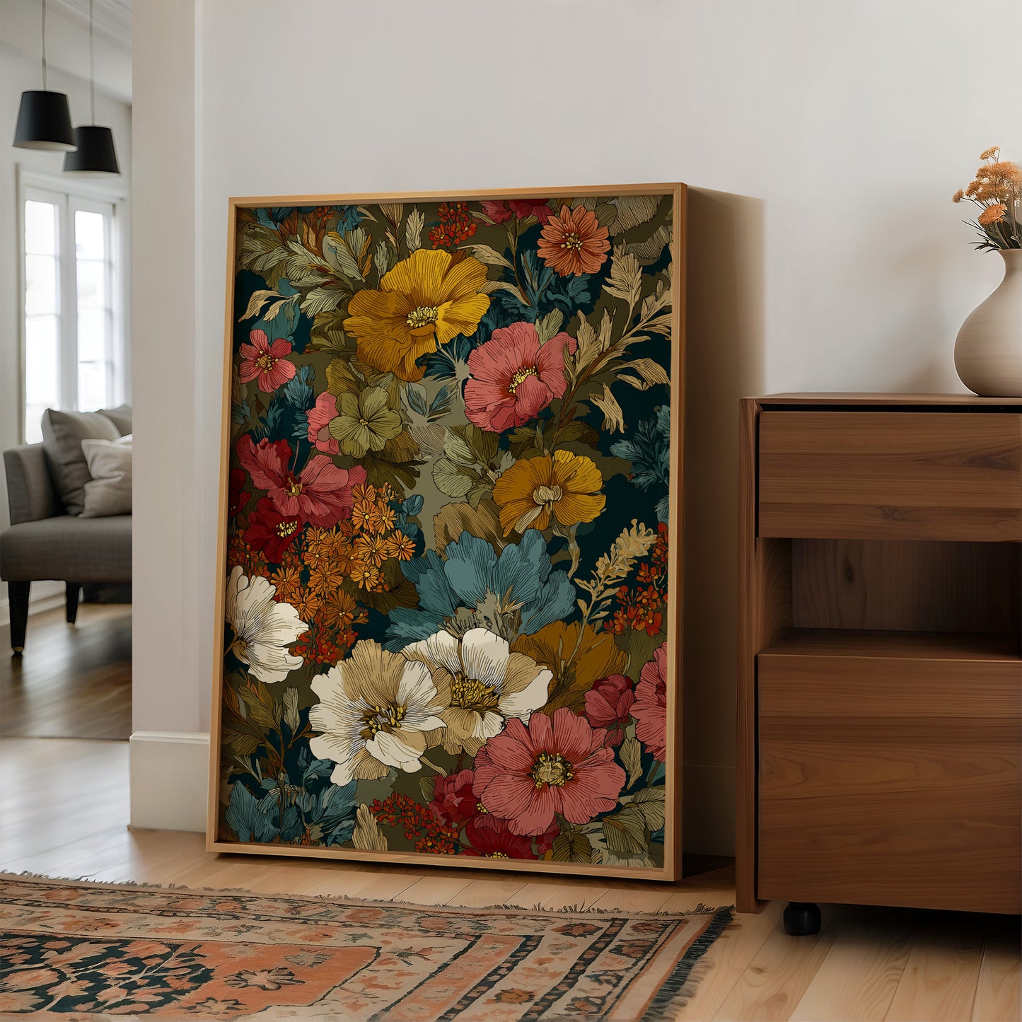 Golden Blooms Against Deep Teal