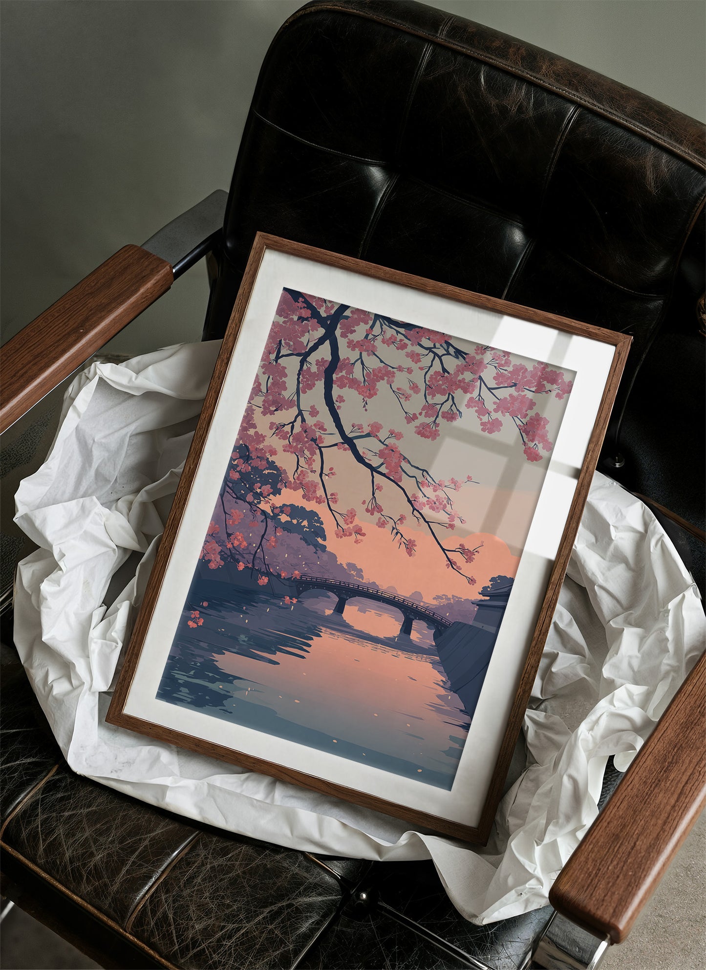 Cherry Blossoms Frame the Evening Bridge