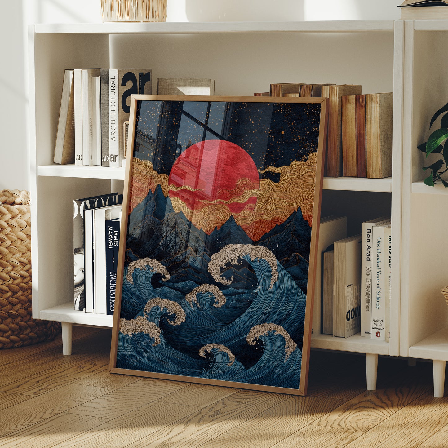 Red Moon Rises Over Stormy Peaks