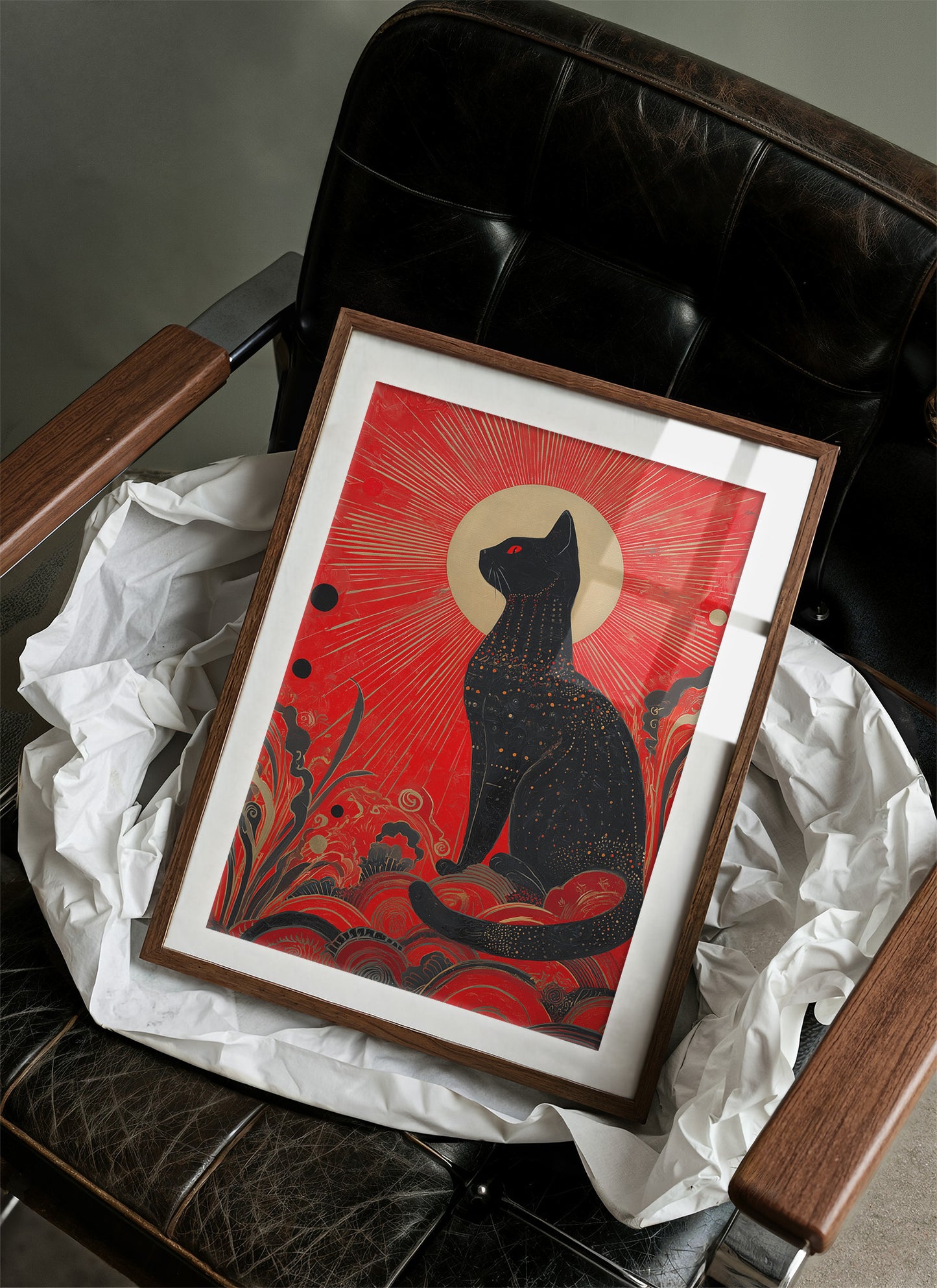 Celestial Cat Guards Crimson Dawn