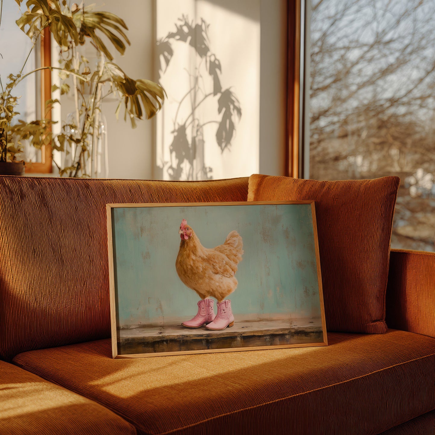 Hen Struts In Pink Boots