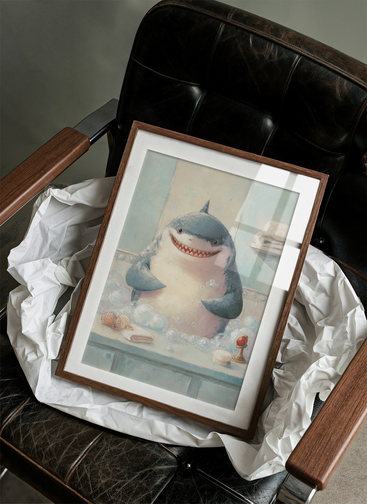 Shark Smiles In Bathtub Bubbles