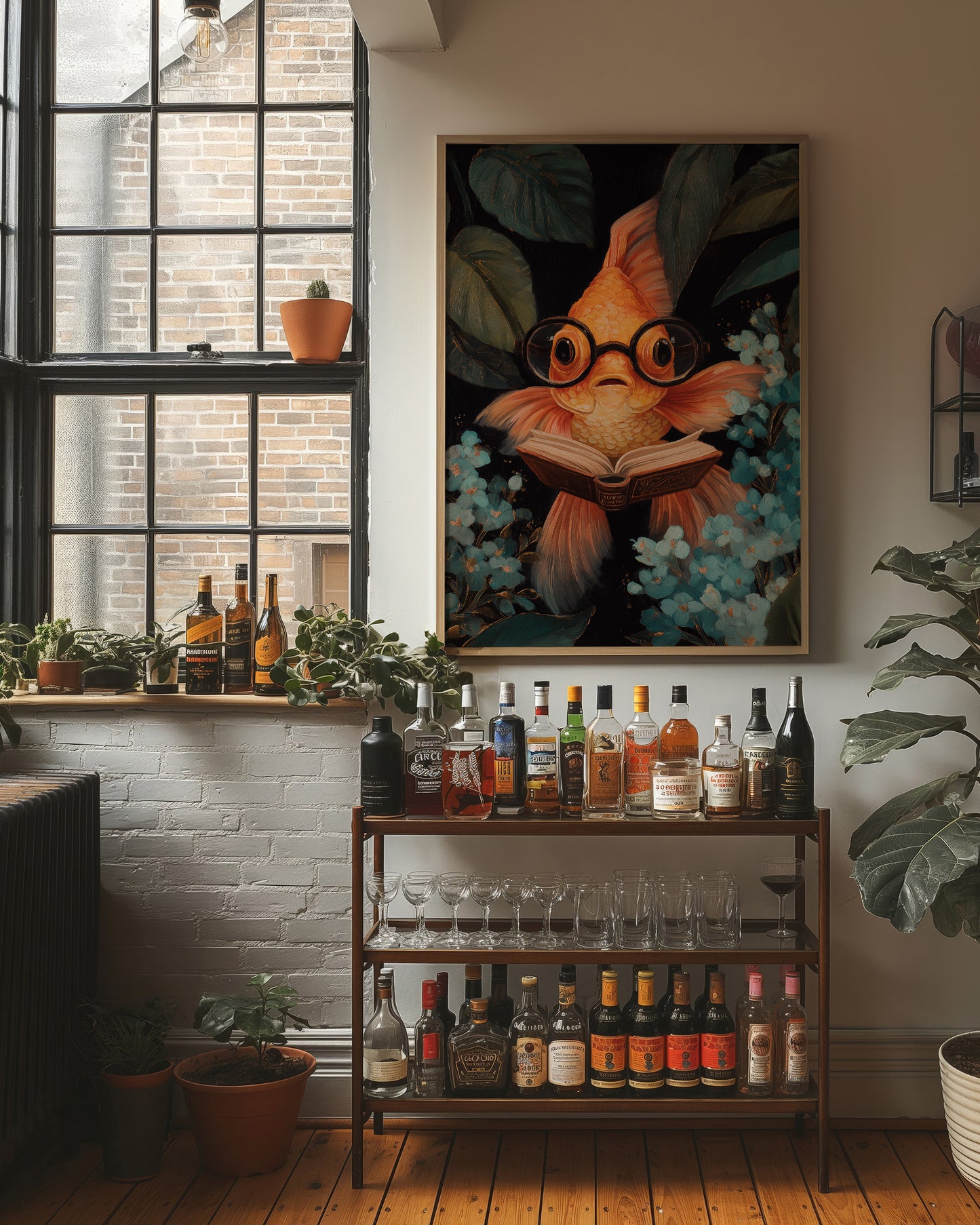 Scholarly Goldfish Navigates Aquatic Library