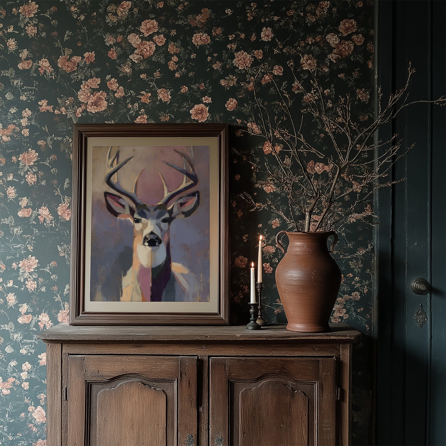 Majestic Gaze: Stag in Pastel Abstraction