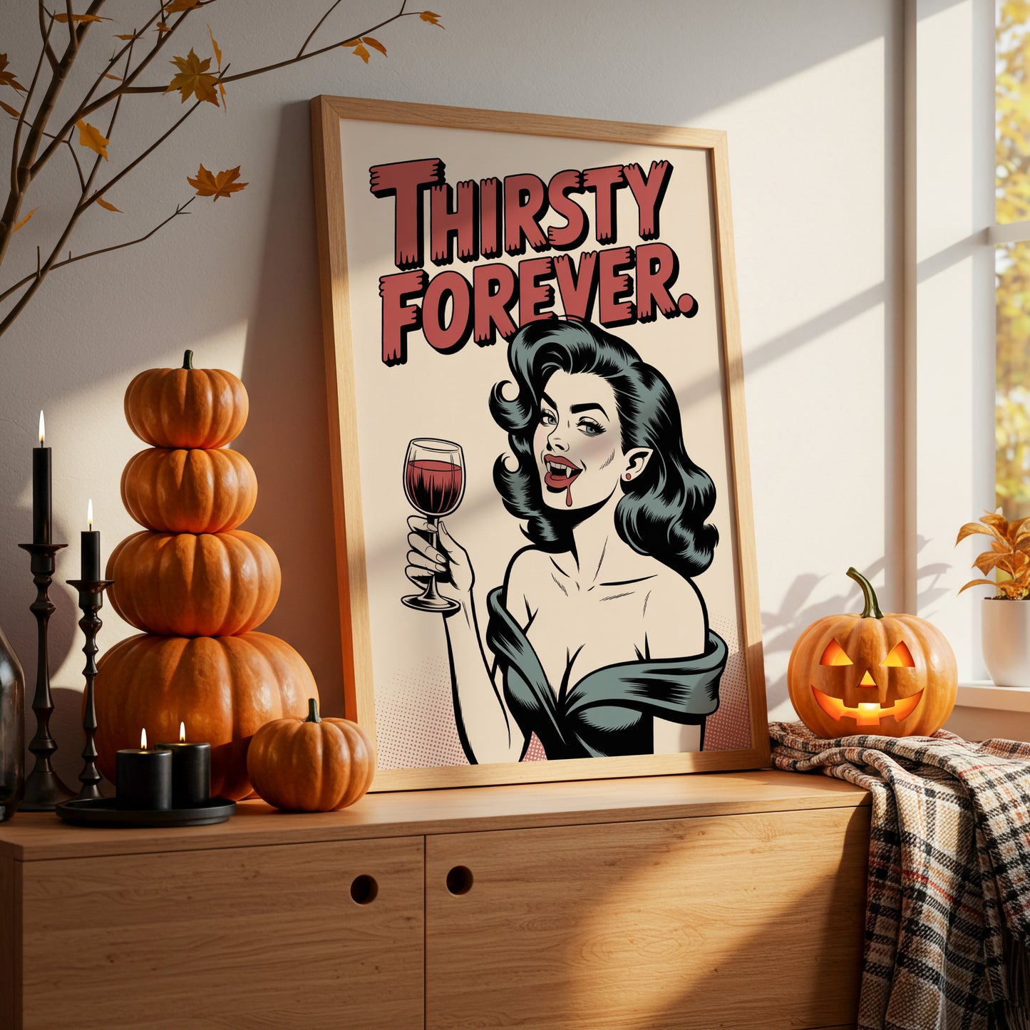 Vintage Vamp Sips Red Wine