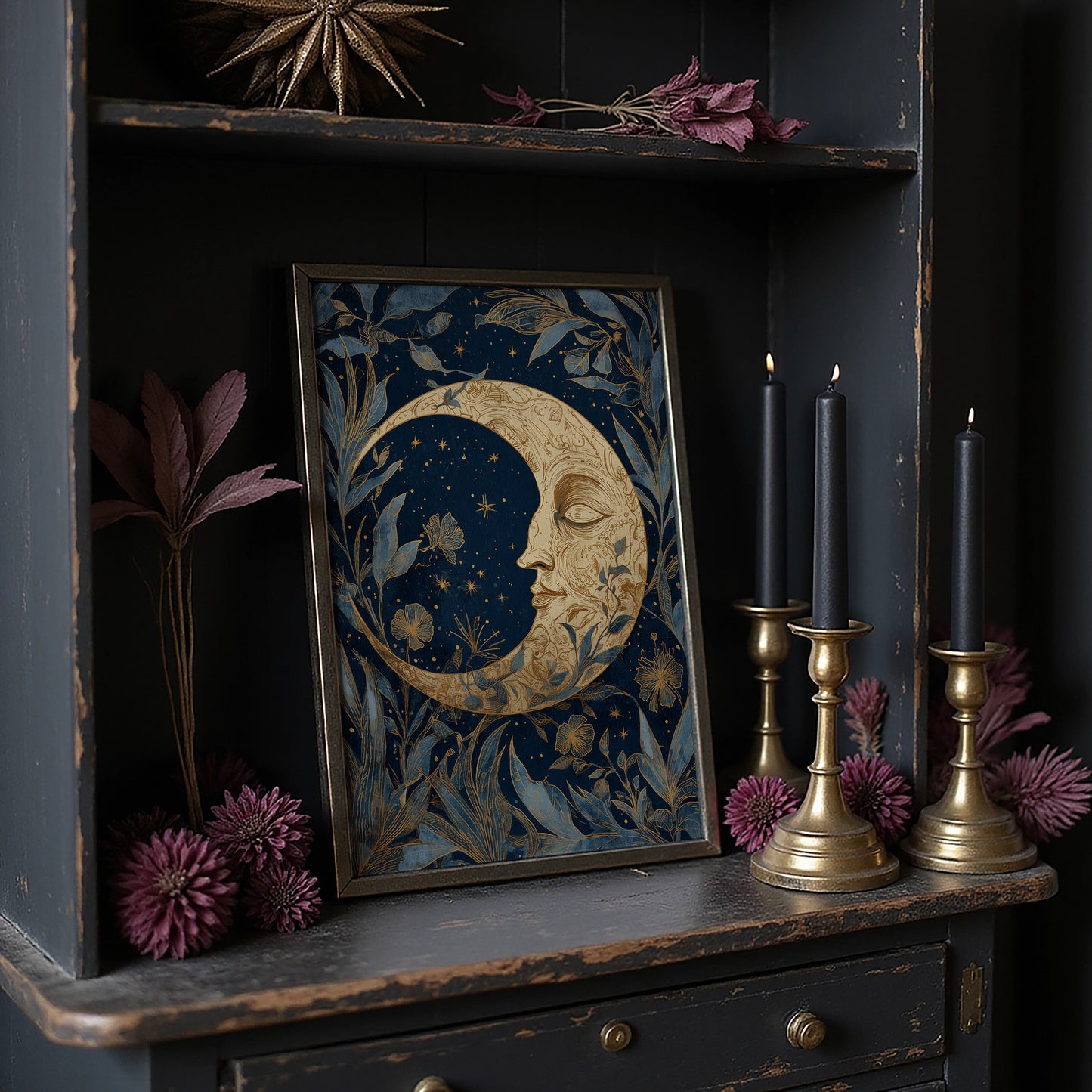 Midnight Blooms Around Lunar Face