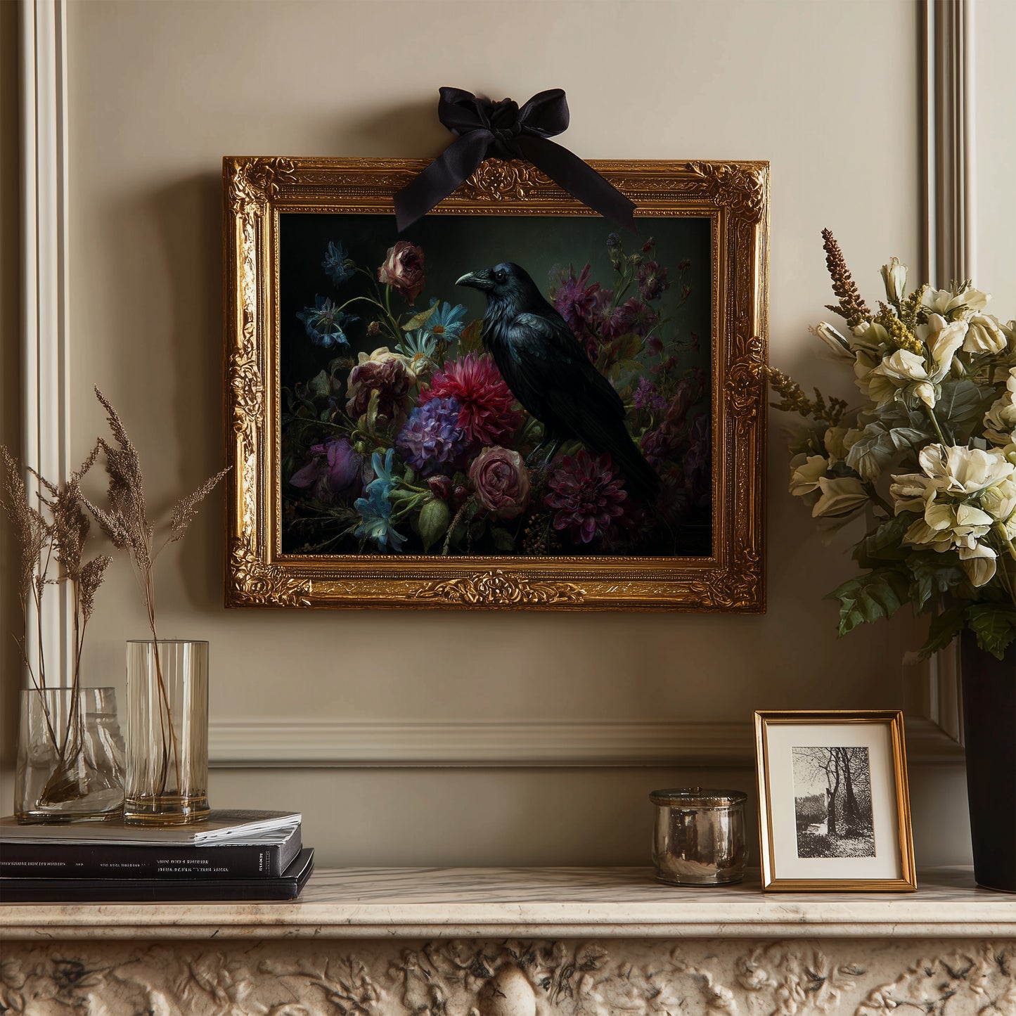 Raven's Tale Among Velvet Blooms