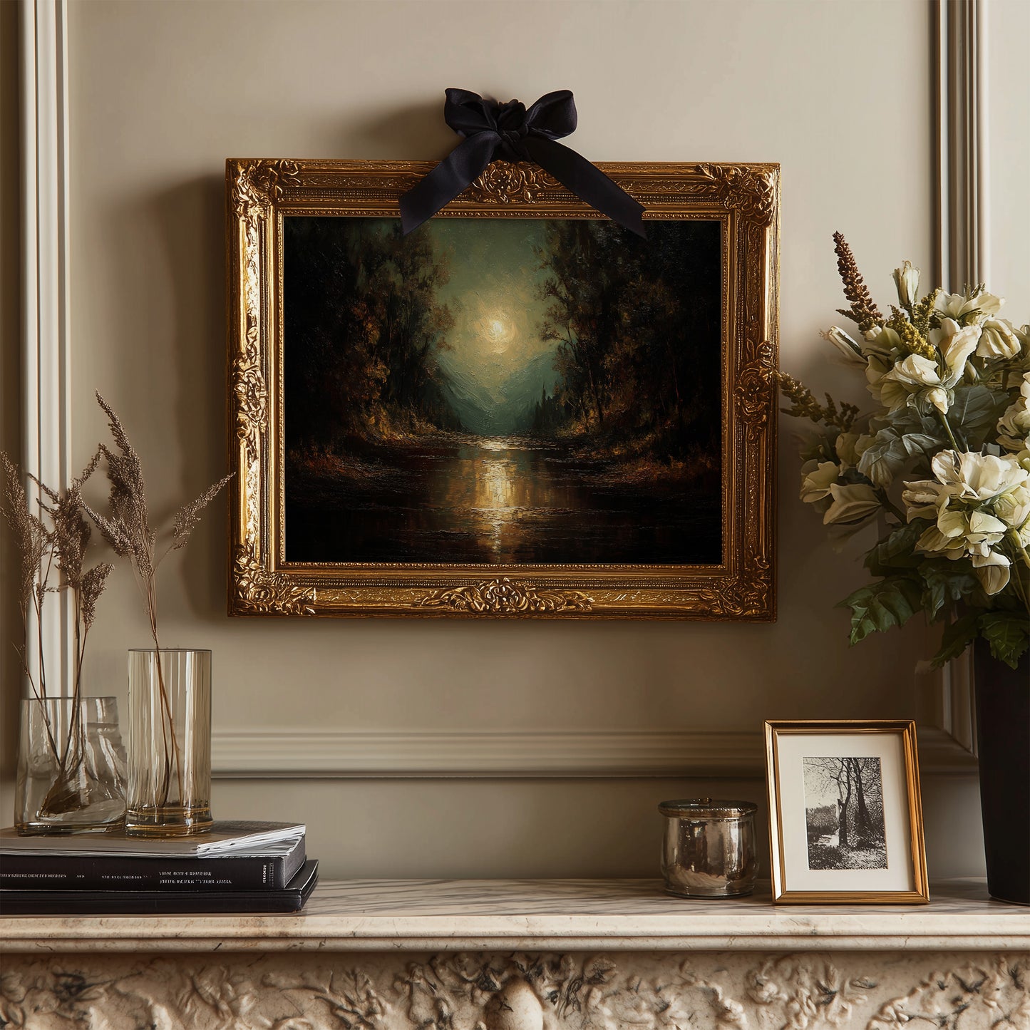 Moonlit River Between Ancient Trees