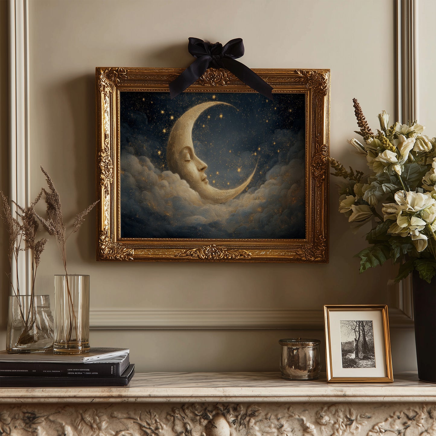 Crescent Dreams Among Starry Skies