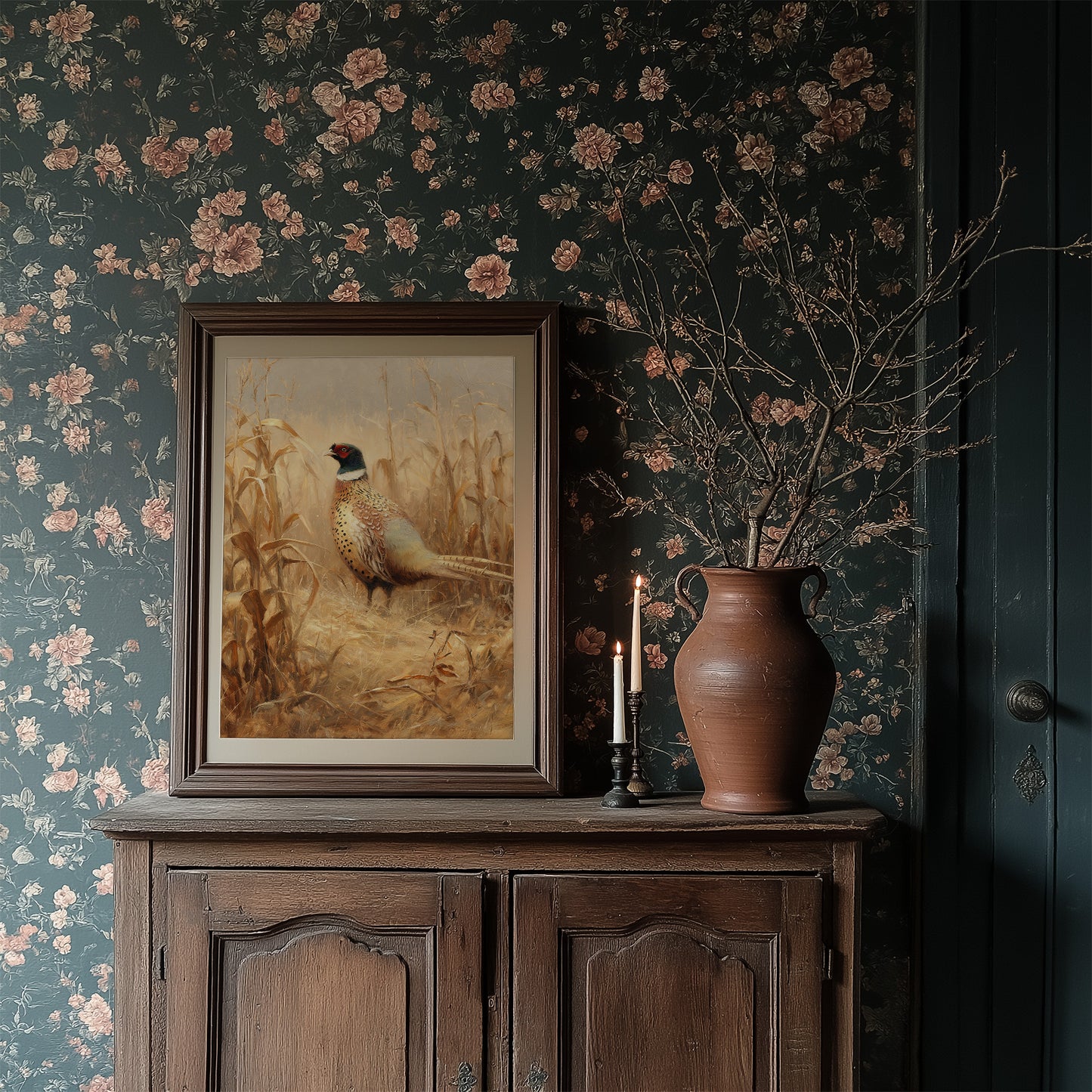 Pheasant Stands Among Golden Stalks