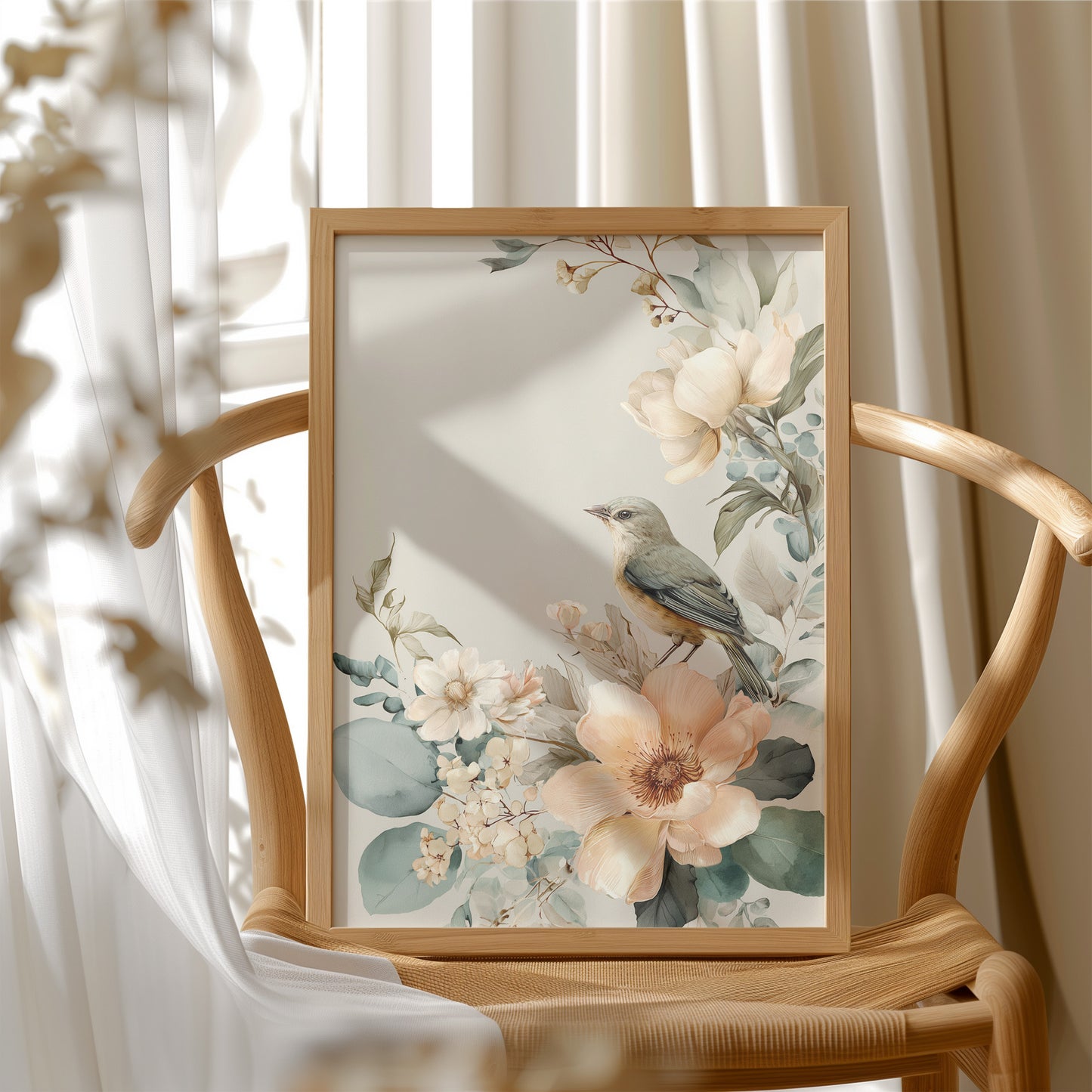 Songbird Perched Among Delicate Blooms