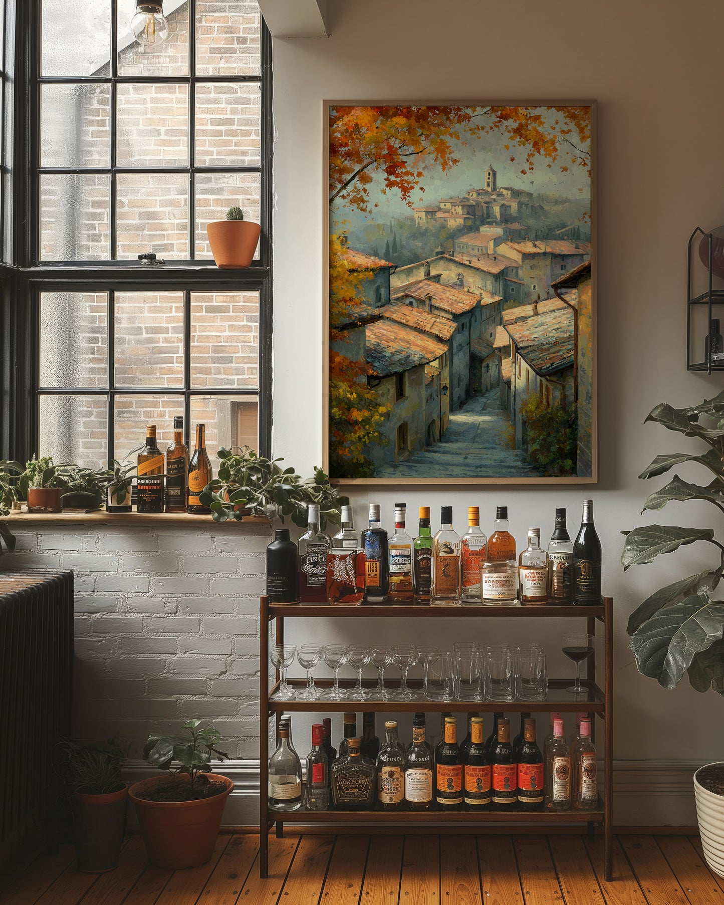 Autumn Leaves Frame Hillside Village