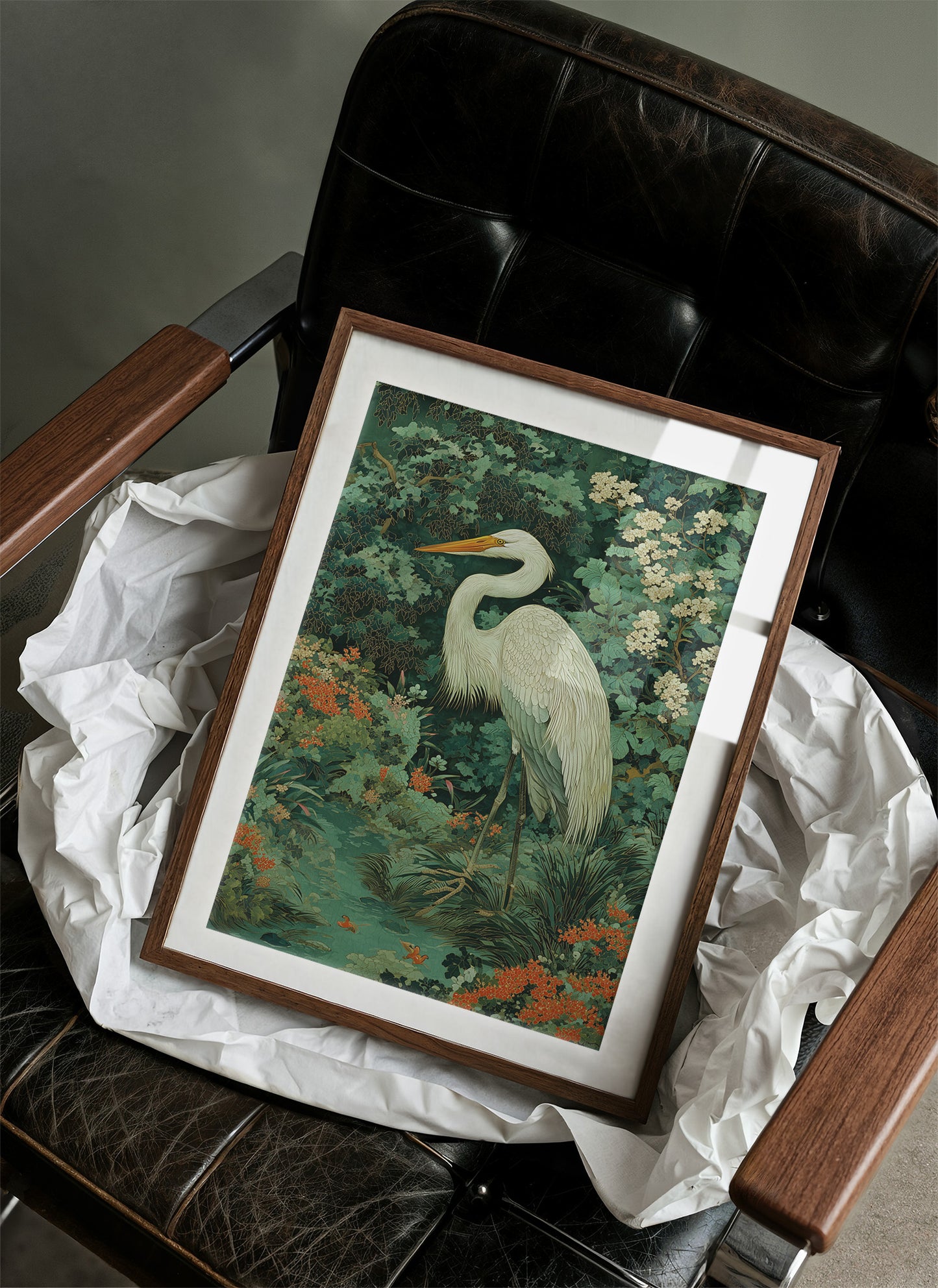 White Heron Among Garden Secrets