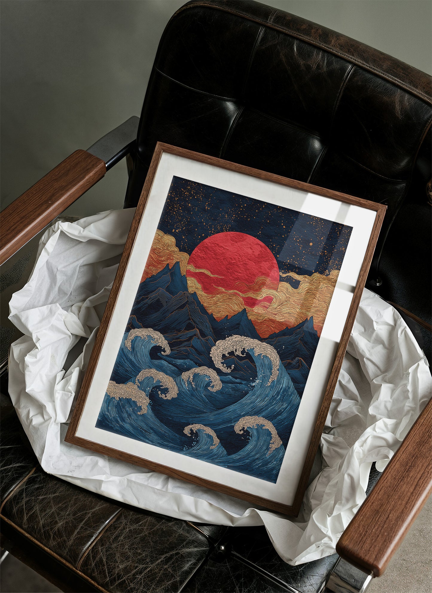 Red Moon Rises Over Stormy Peaks