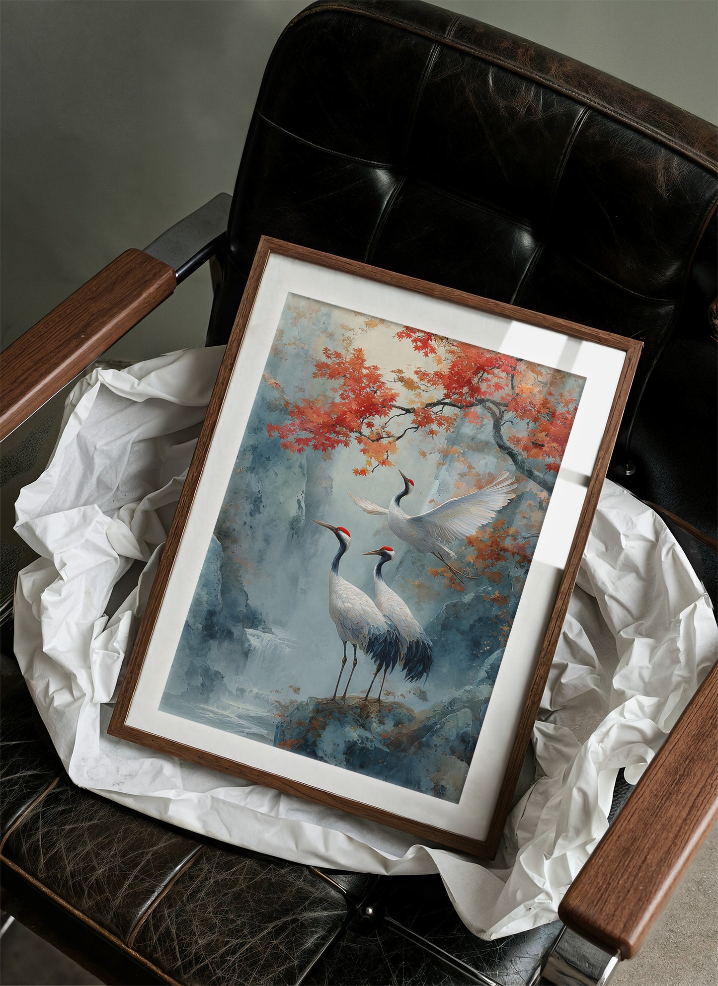 Cranes Dance Below Maple Fire