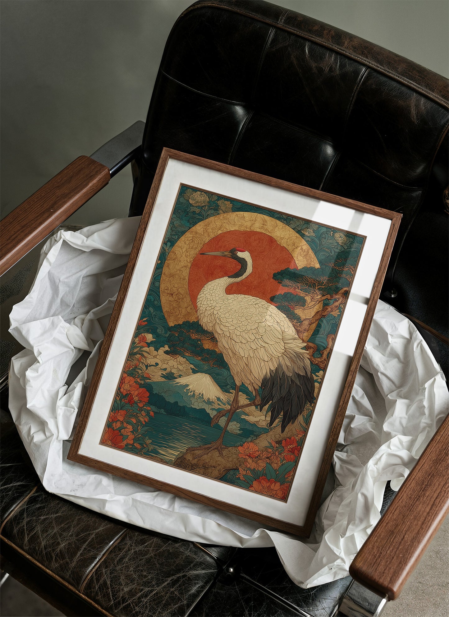 Noble Crane Greets Rising Sun