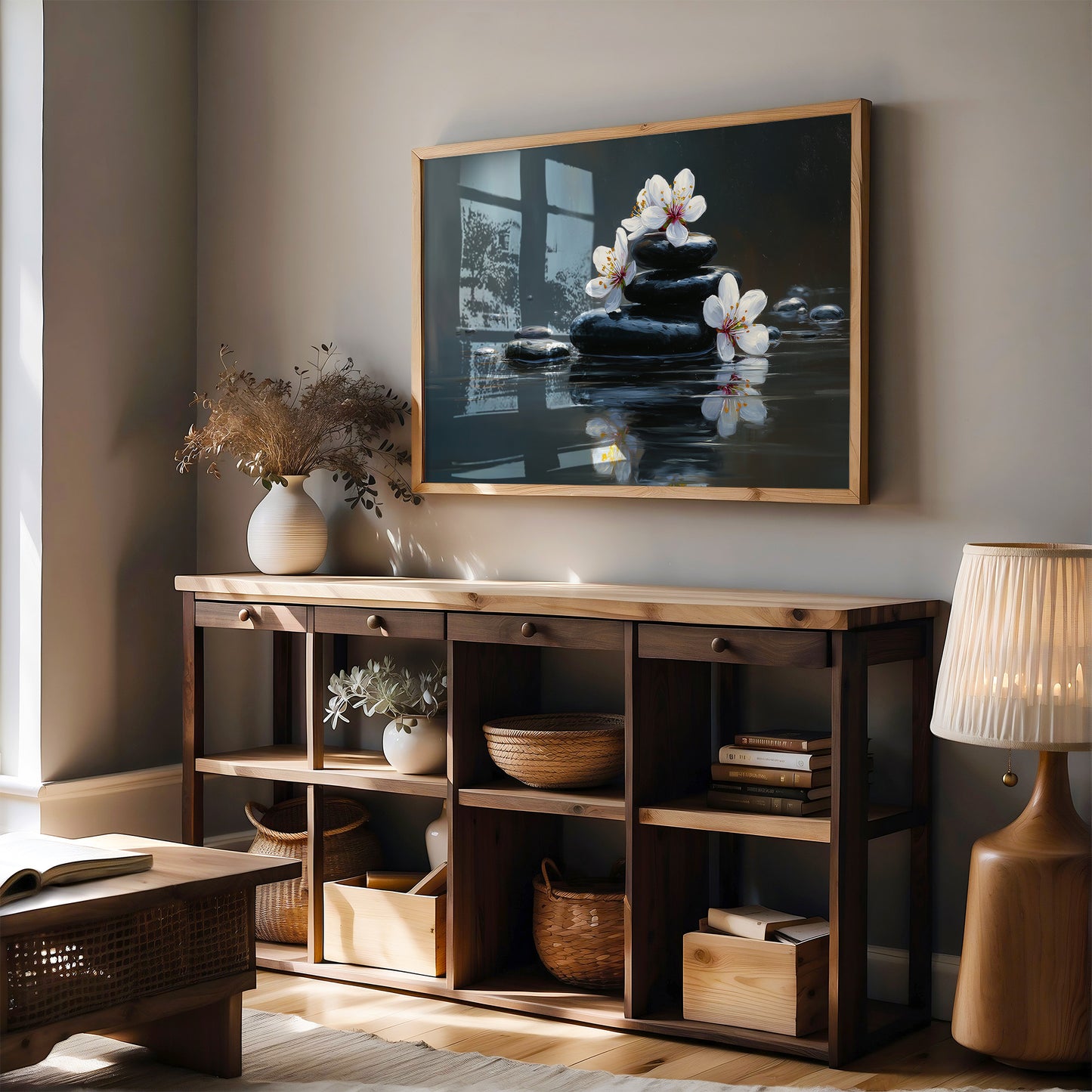 Cherry Blossoms Find Stillness Below