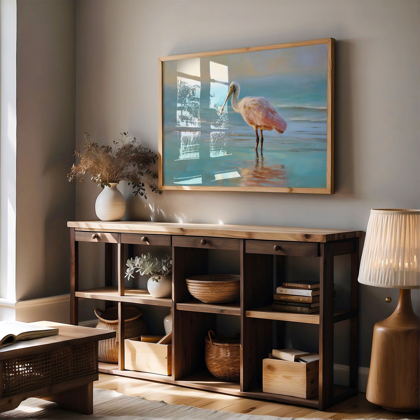 Spoonbill Wades Through Turquoise Stillness