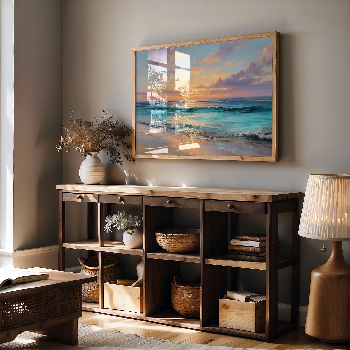 Turquoise Waves Meet Coral Sky