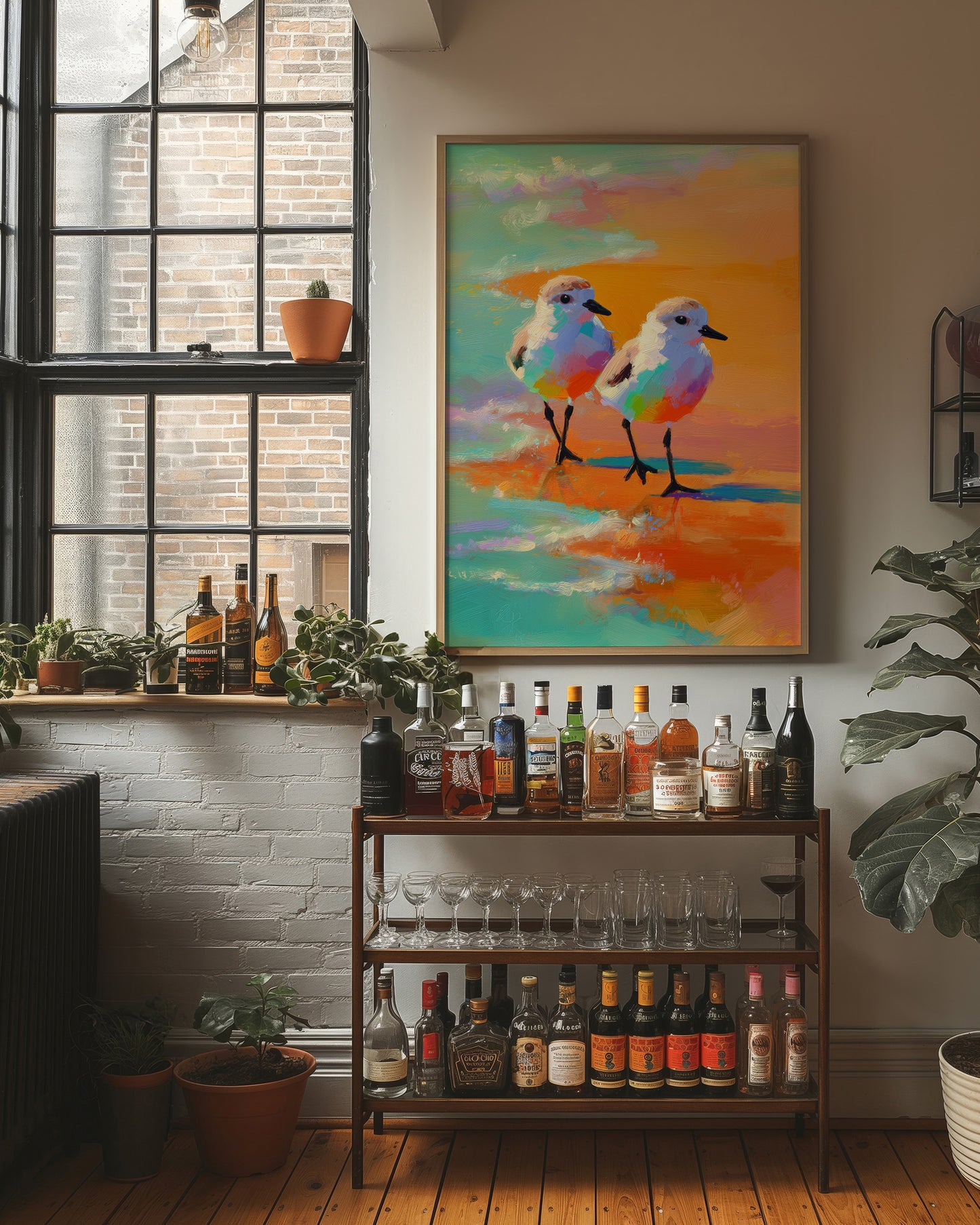 Pastel Shorebirds Walk Together