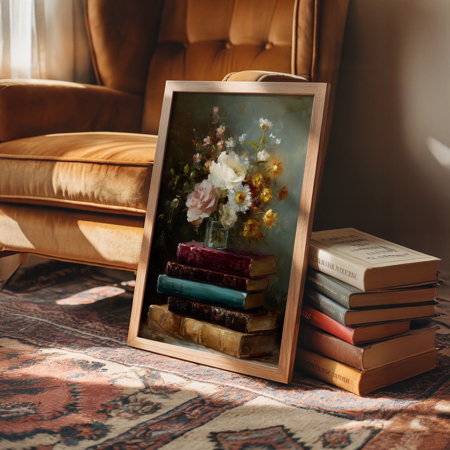 Peonies Rest On Literary Treasures