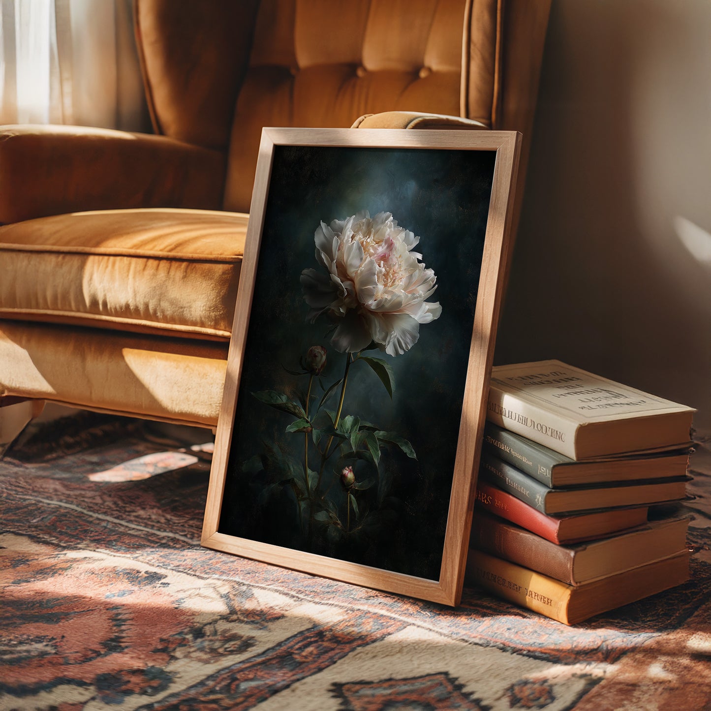 Pale Blossom Against Midnight Walls