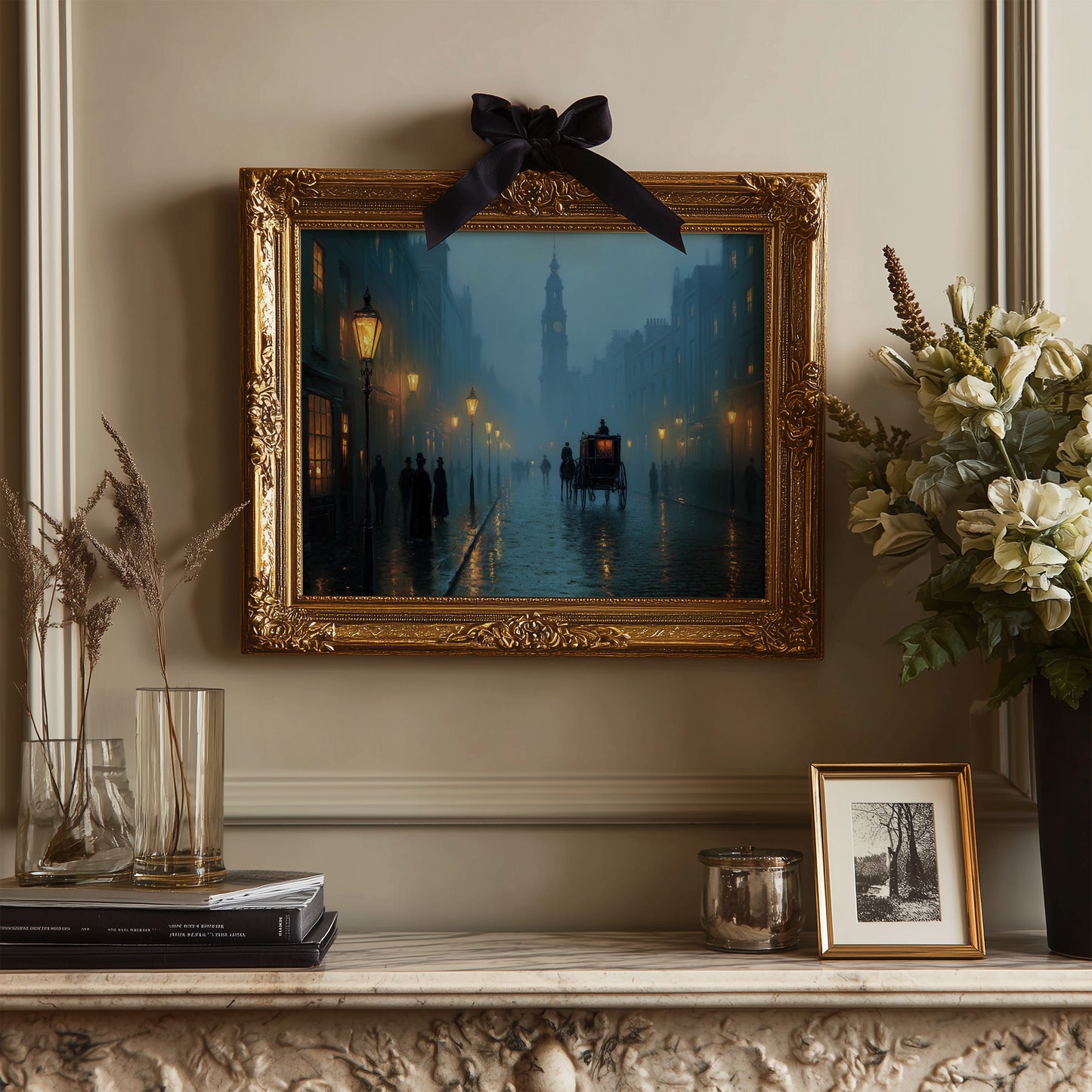 Lantern Mist On Cobblestone Passage