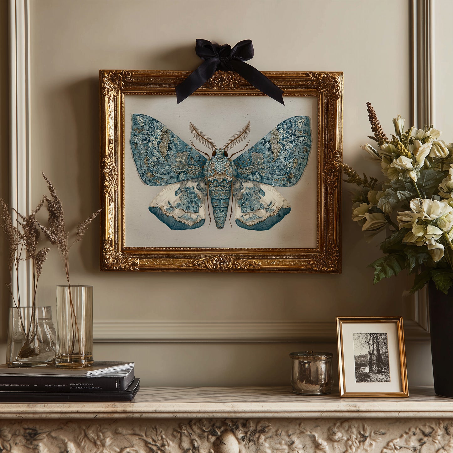 Azure Wings Among Leather Spines