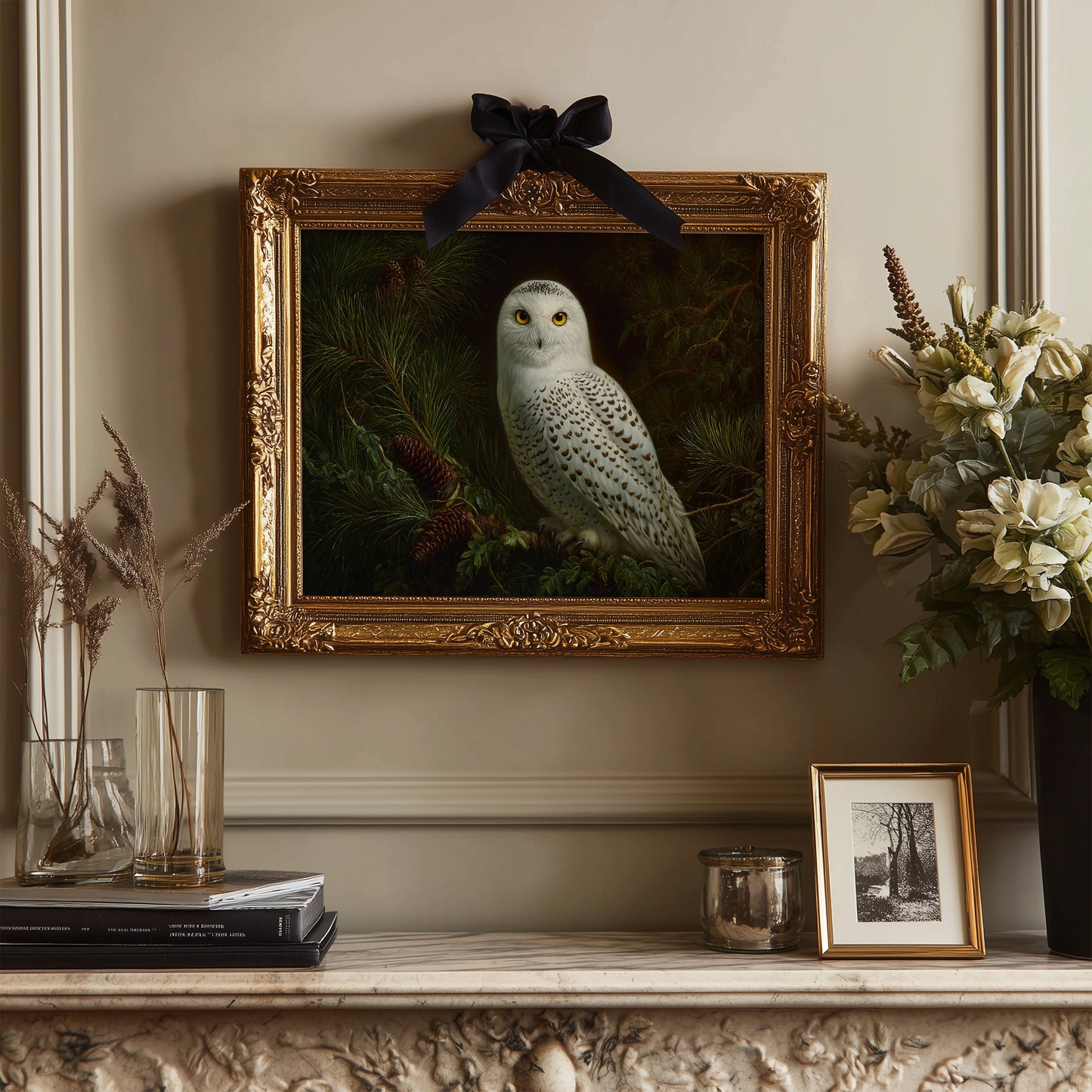 Arctic Sentinel Among Pine Boughs