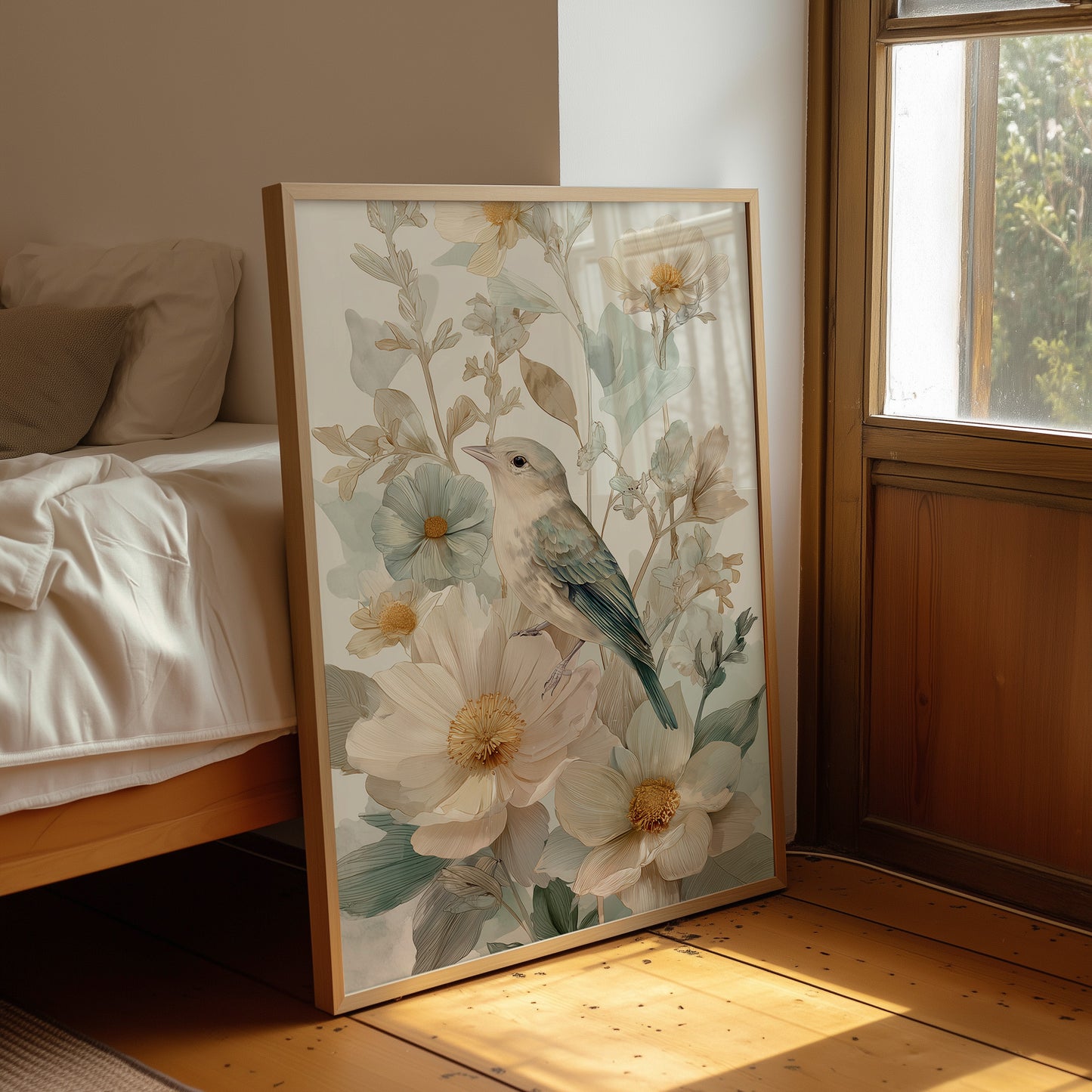 Songbird Rests Among Spring Blooms