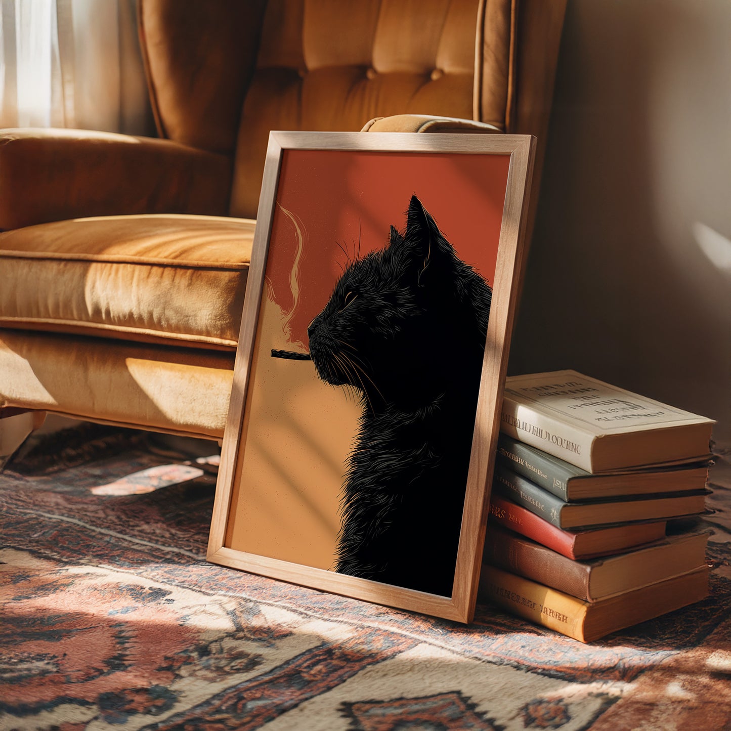 Midnight Rebellion: Feline's Smoky Contemplation