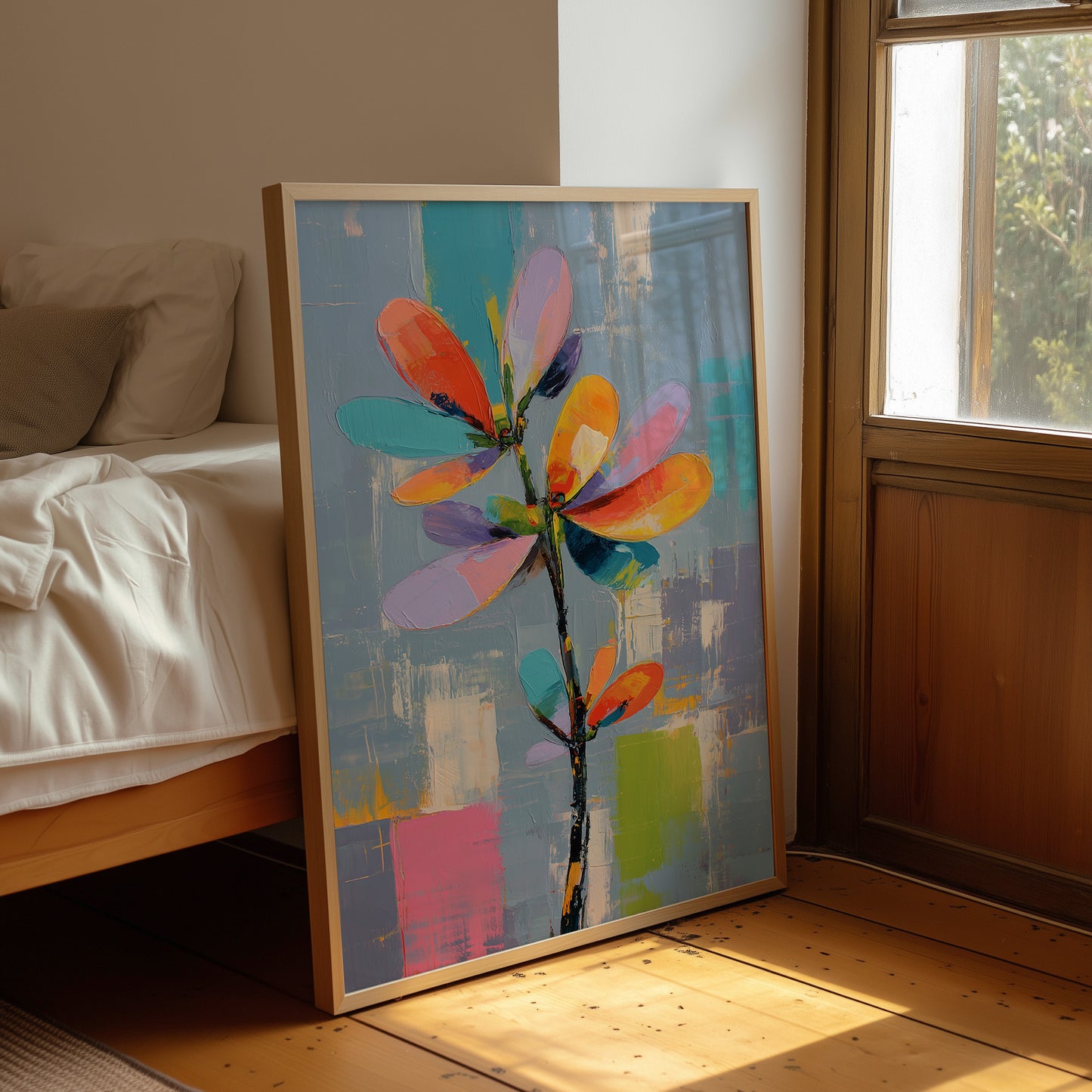 Chromatic Bloom Against Azure Canvas