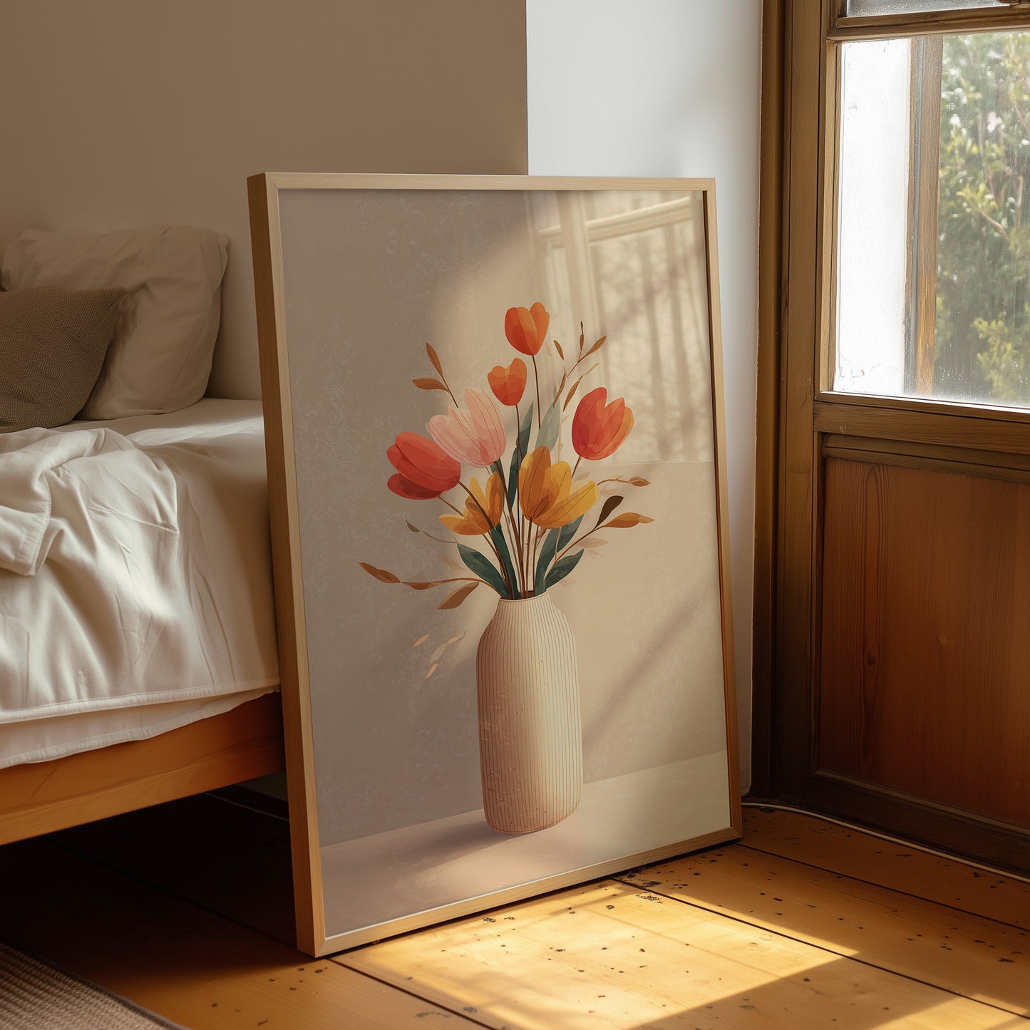 Sunlit Tulips in Minimalist Embrace