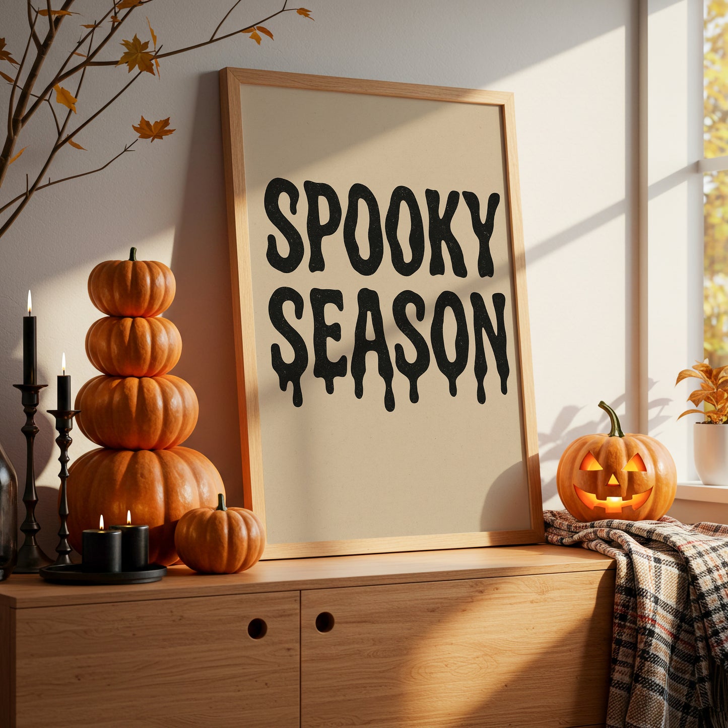 October Calls Through Window Light